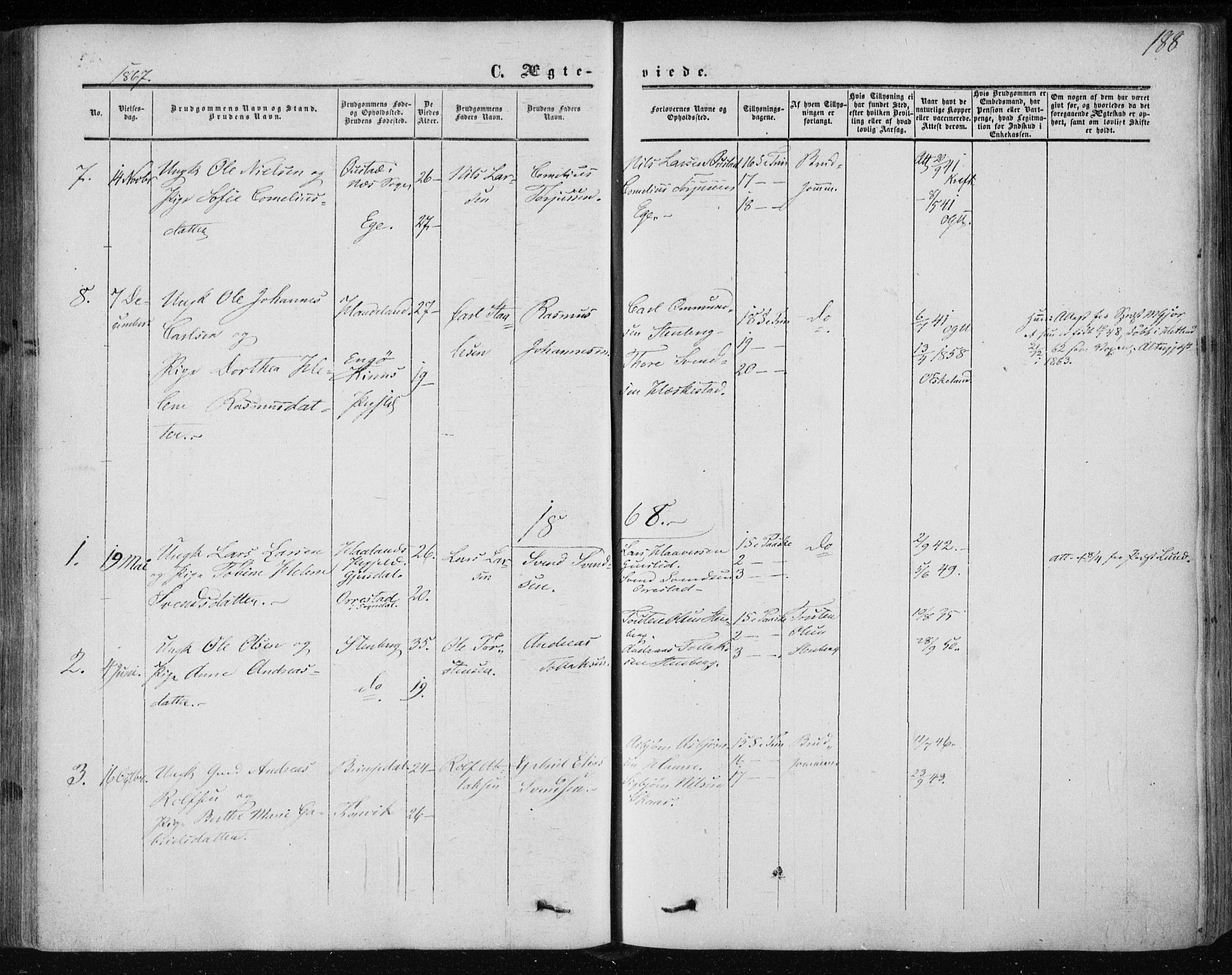 Lund sokneprestkontor, AV/SAST-A-101809/S06/L0009: Parish register (official) no. A 8, 1853-1877, p. 188