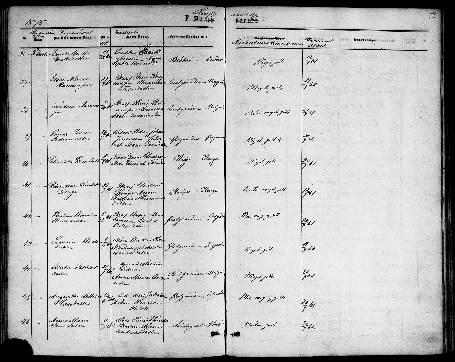 Nøtterøy kirkebøker, AV/SAKO-A-354/F/Fb/L0001: Parish register (official) no. II 1, 1865-1878, p. 232