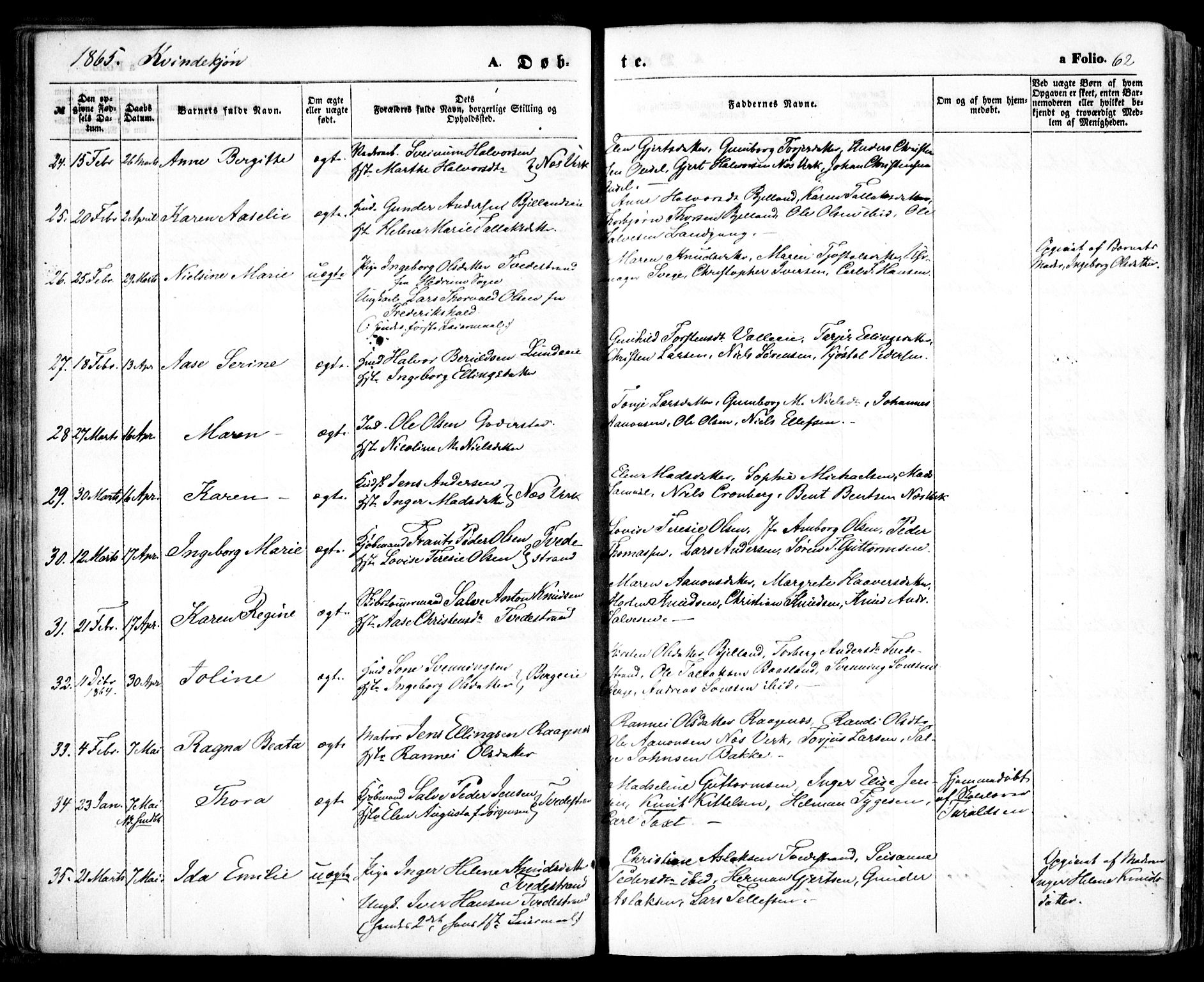 Holt sokneprestkontor, AV/SAK-1111-0021/F/Fa/L0009: Parish register (official) no. A 9, 1861-1871, p. 62