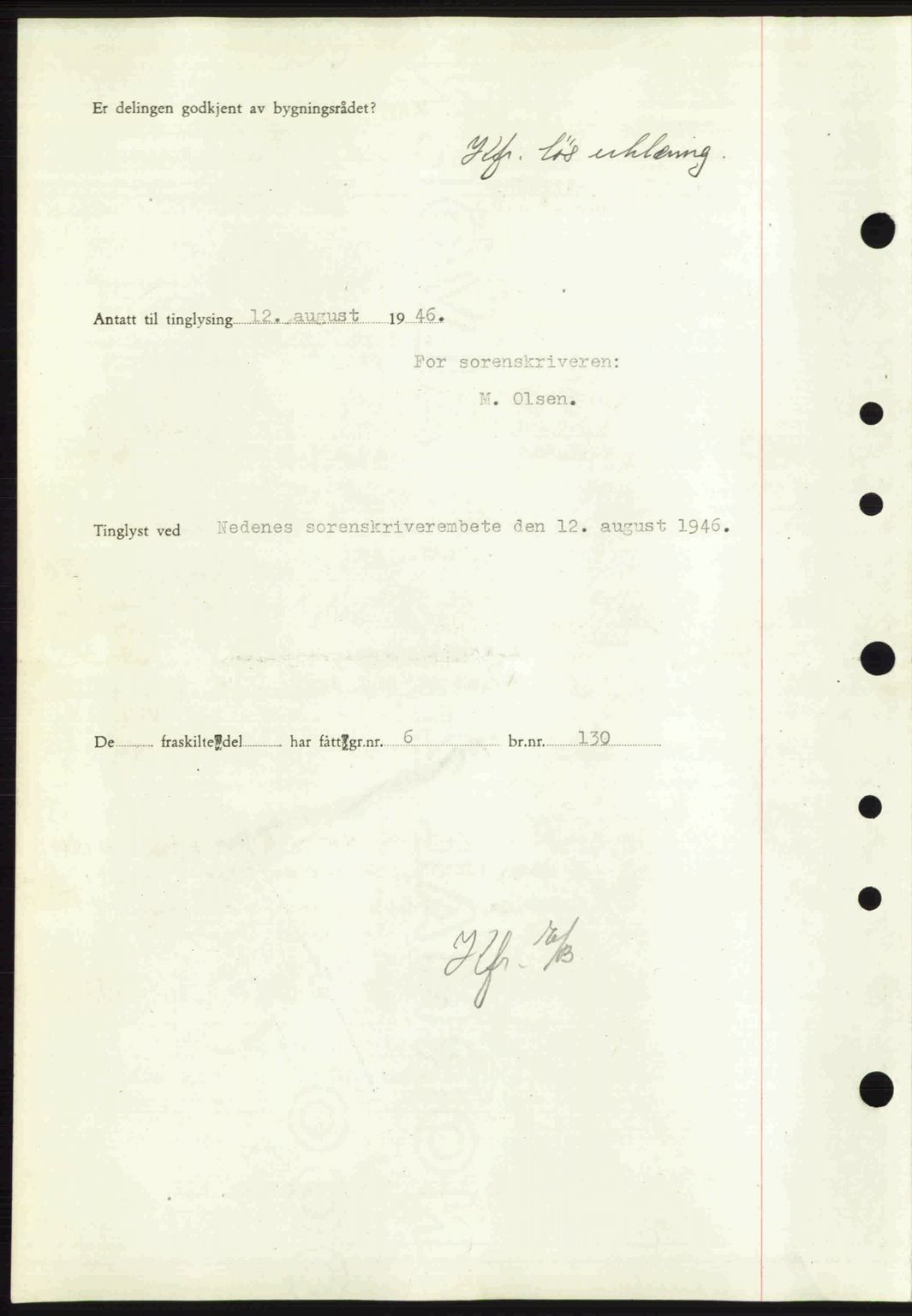 Nedenes sorenskriveri, AV/SAK-1221-0006/G/Gb/Gba/L0055: Mortgage book no. A7, 1946-1946, Diary no: : 918/1946