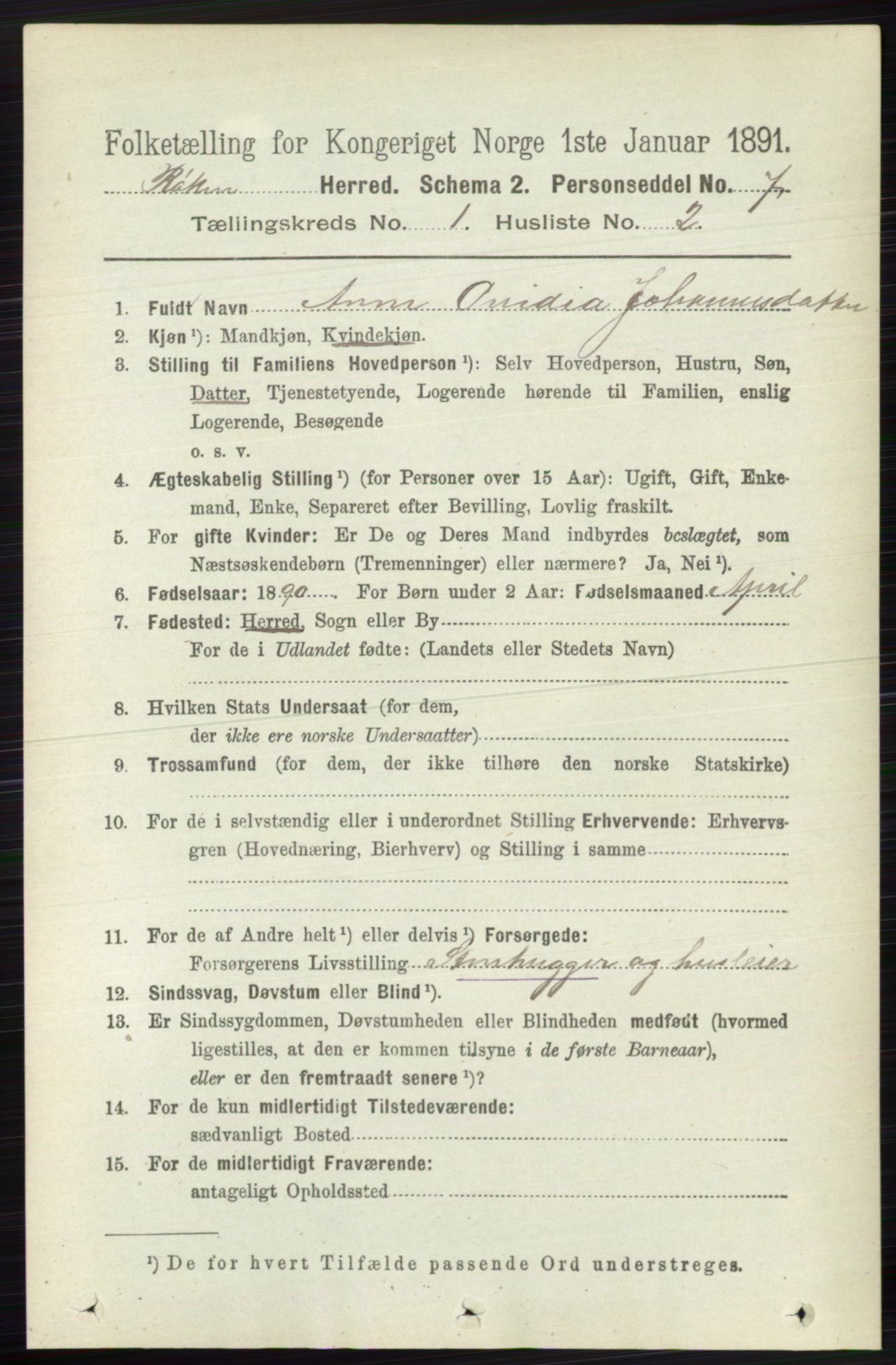 RA, 1891 census for 0627 Røyken, 1891, p. 101
