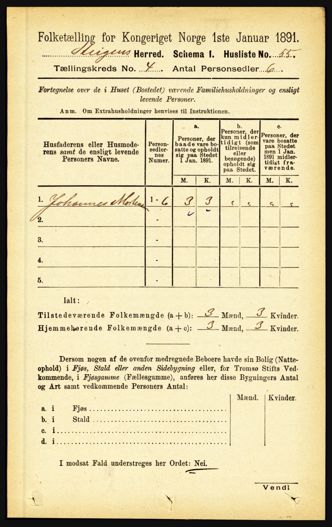 RA, 1891 census for 1848 Steigen, 1891, p. 1447