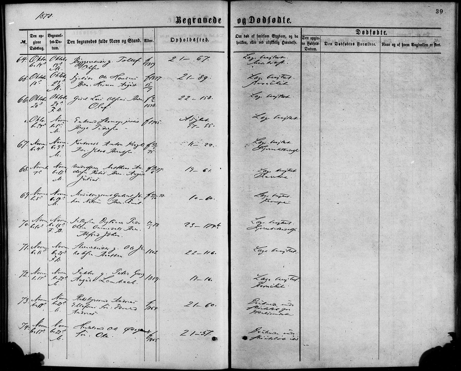 Korskirken sokneprestembete, AV/SAB-A-76101/H/Haa/L0046: Parish register (official) no. E 4, 1875-1883, p. 39