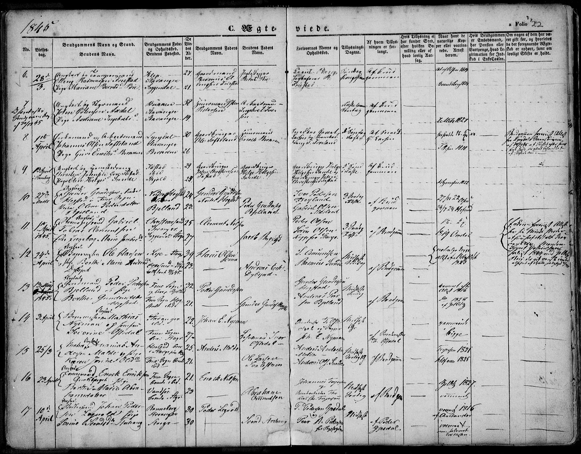 Domkirken sokneprestkontor, SAST/A-101812/001/30/30BA/L0015: Parish register (official) no. A 14, 1842-1857, p. 22