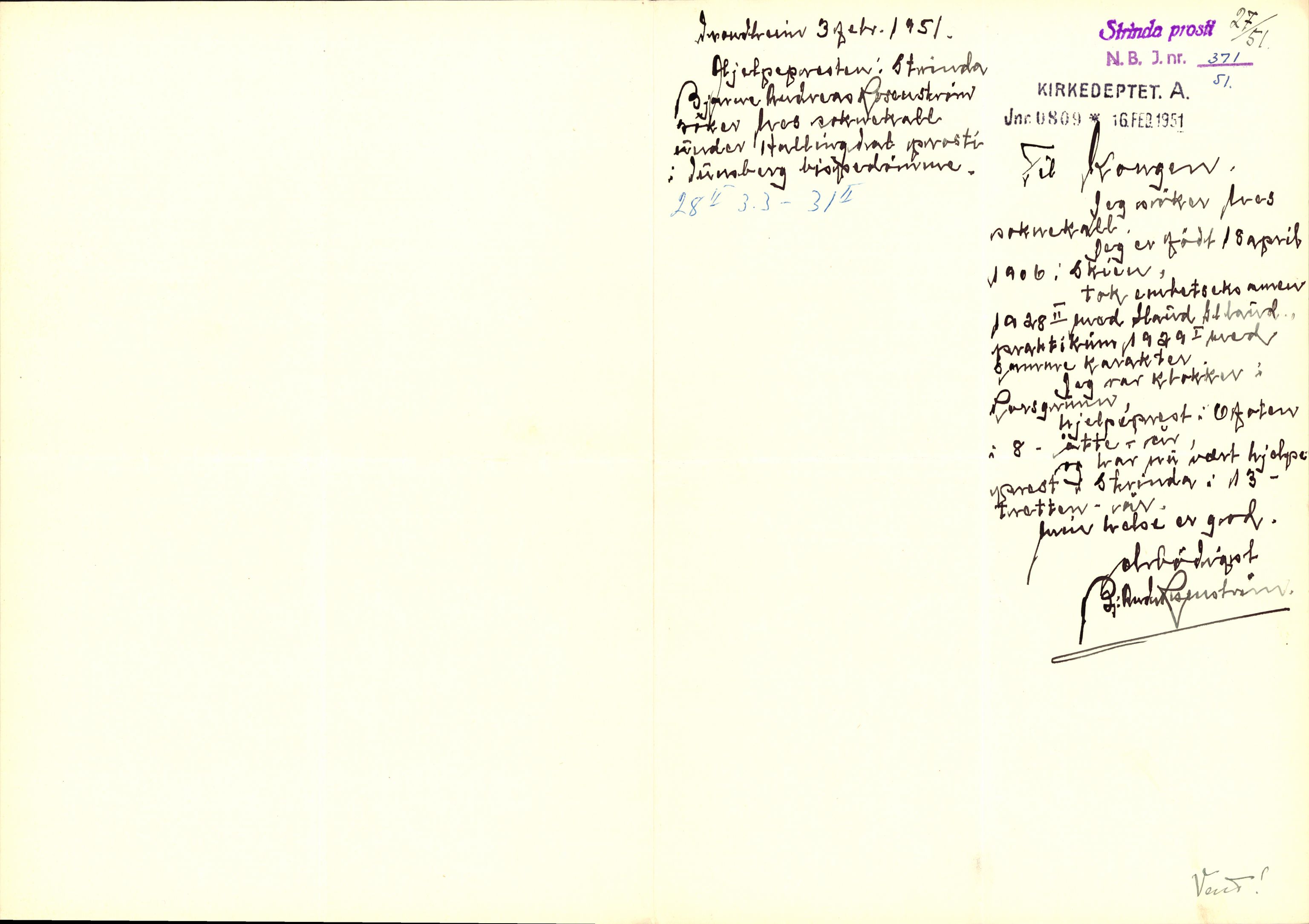 Kirke- og undervisningsdepartementet, Kontoret  for kirke og geistlighet A, AV/RA-S-1007/Dcb/L0147: Embetssøknader. Rosenstrøm - Rummelhof, 1850-1953, p. 45