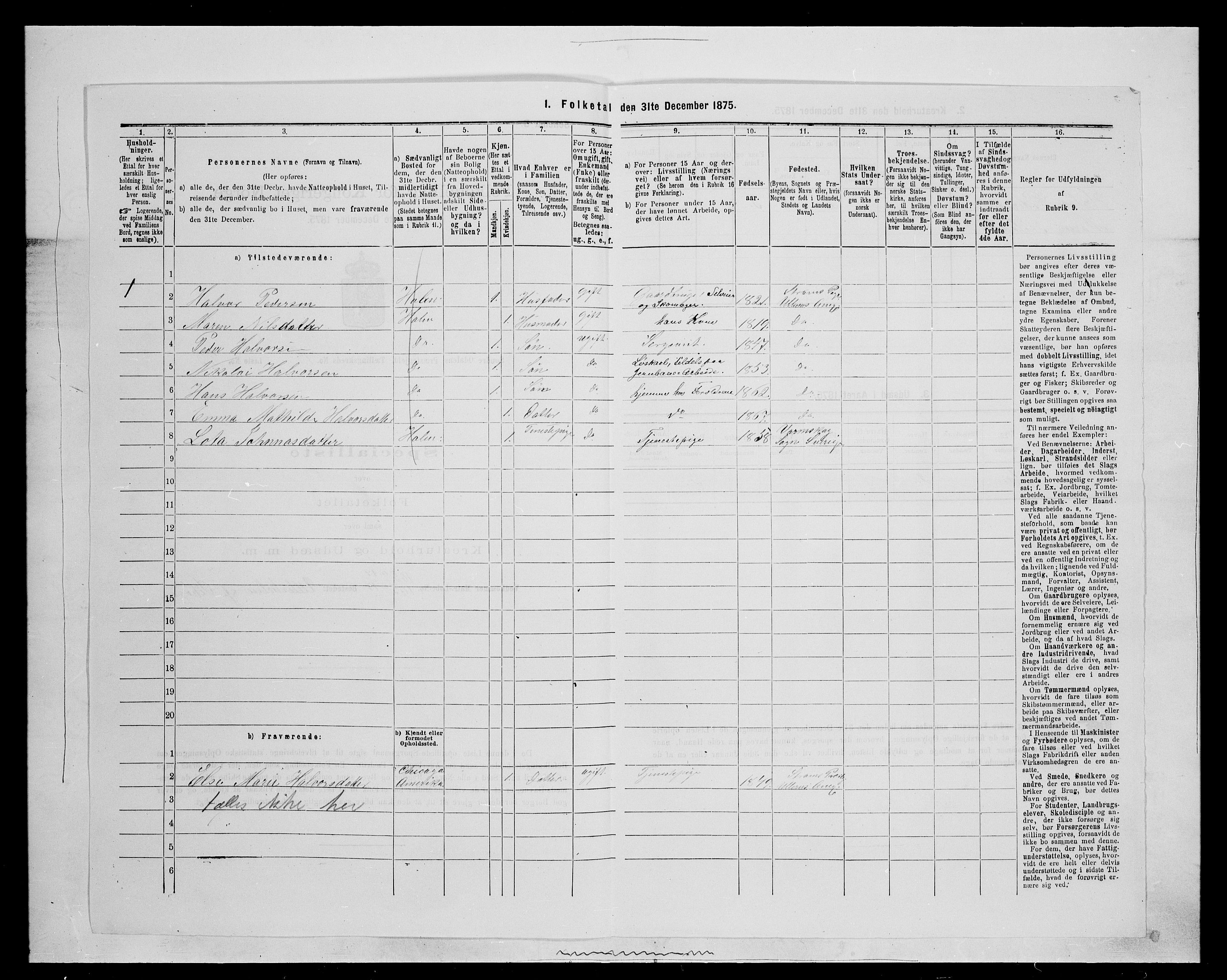 SAH, 1875 census for 0419P Sør-Odal, 1875, p. 1611