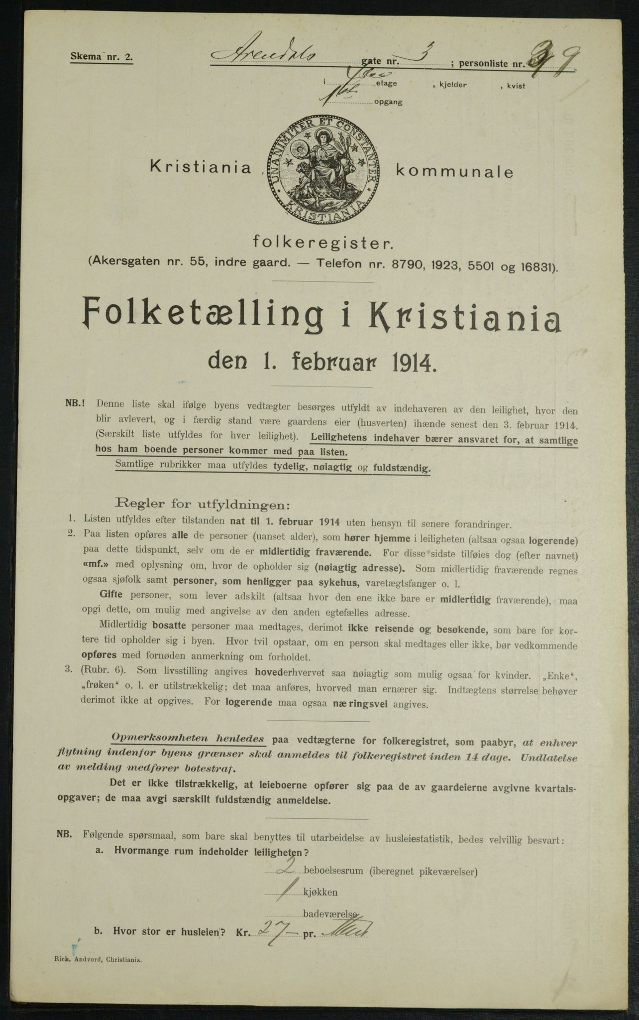 OBA, Municipal Census 1914 for Kristiania, 1914, p. 2071