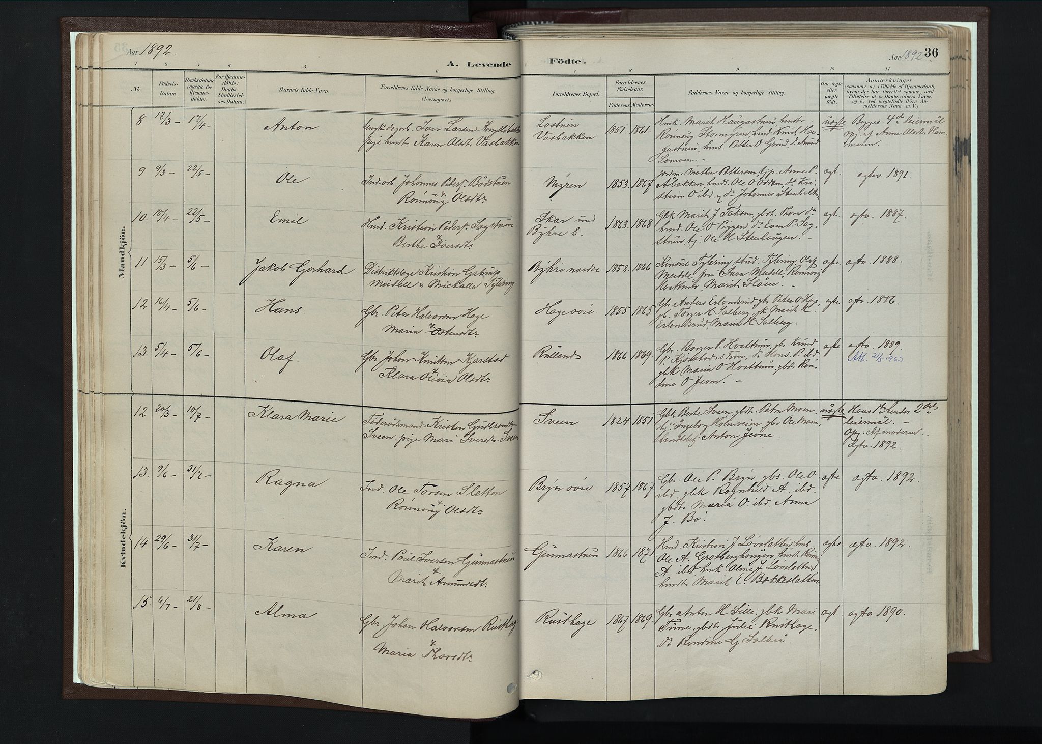 Nord-Fron prestekontor, AV/SAH-PREST-080/H/Ha/Haa/L0004: Parish register (official) no. 4, 1884-1914, p. 36