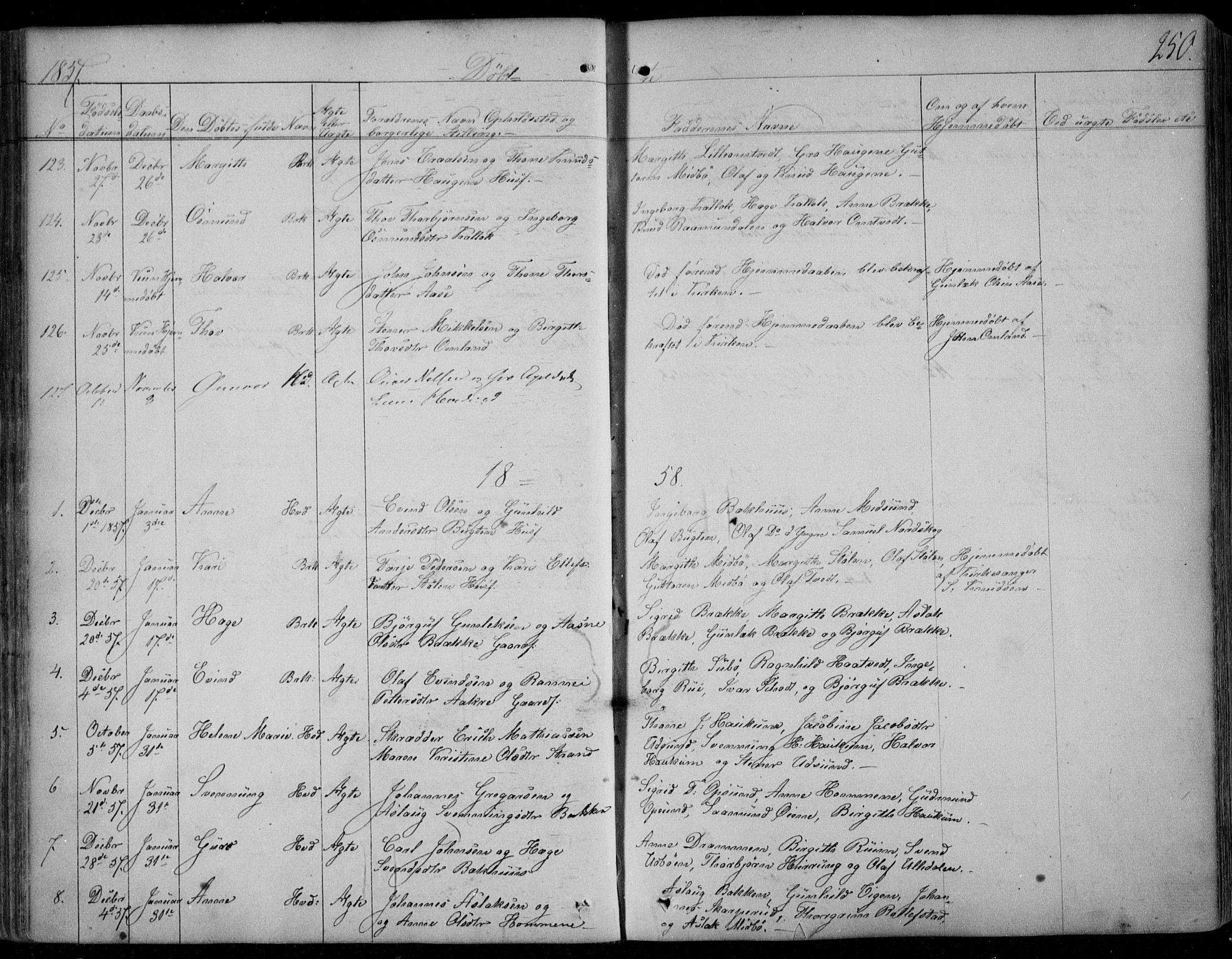 Kviteseid kirkebøker, SAKO/A-276/F/Fa/L0006: Parish register (official) no. I 6, 1836-1858, p. 250