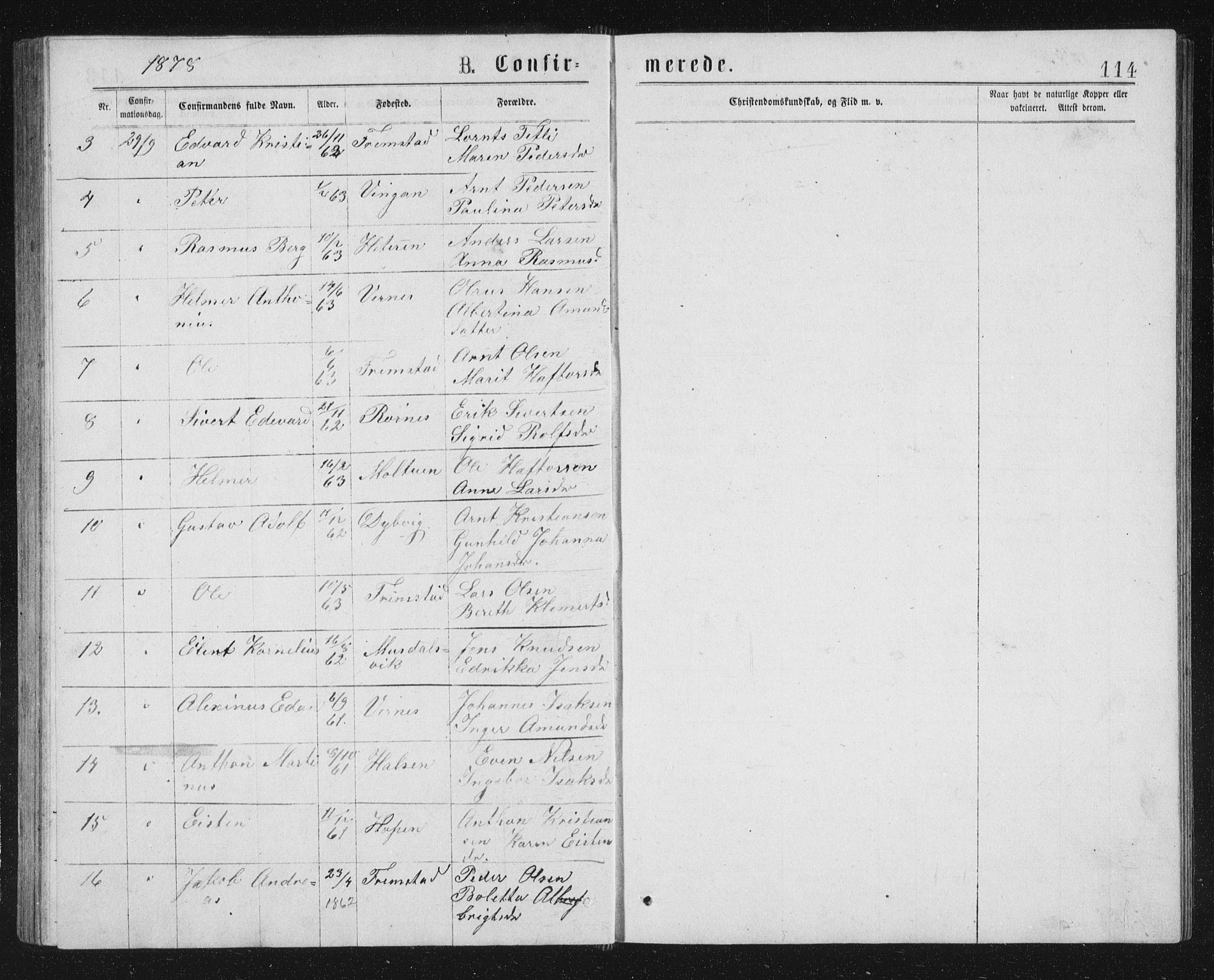 Ministerialprotokoller, klokkerbøker og fødselsregistre - Sør-Trøndelag, AV/SAT-A-1456/662/L0756: Parish register (copy) no. 662C01, 1869-1891, p. 114