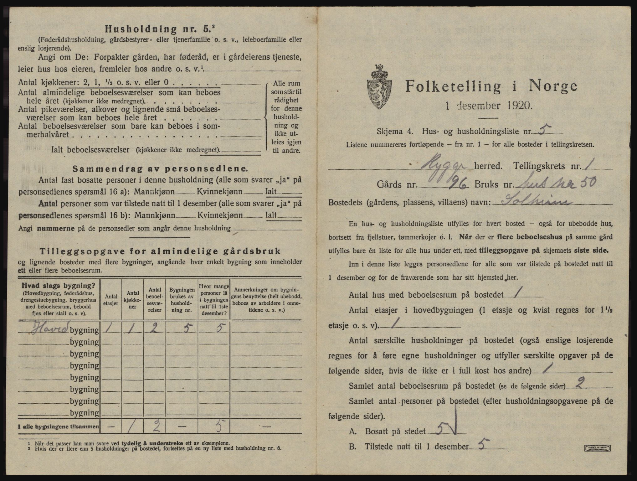 SAO, 1920 census for Rygge, 1920, p. 53