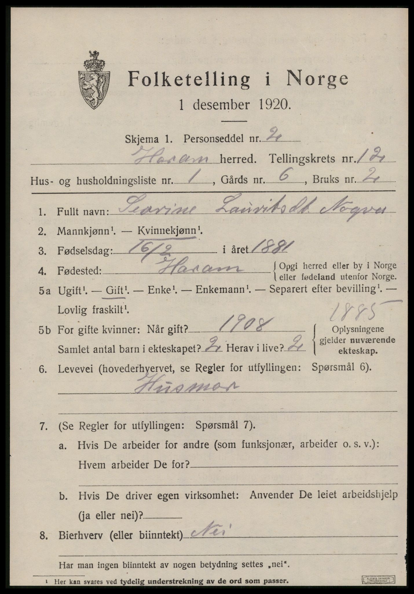 SAT, 1920 census for Haram, 1920, p. 6541