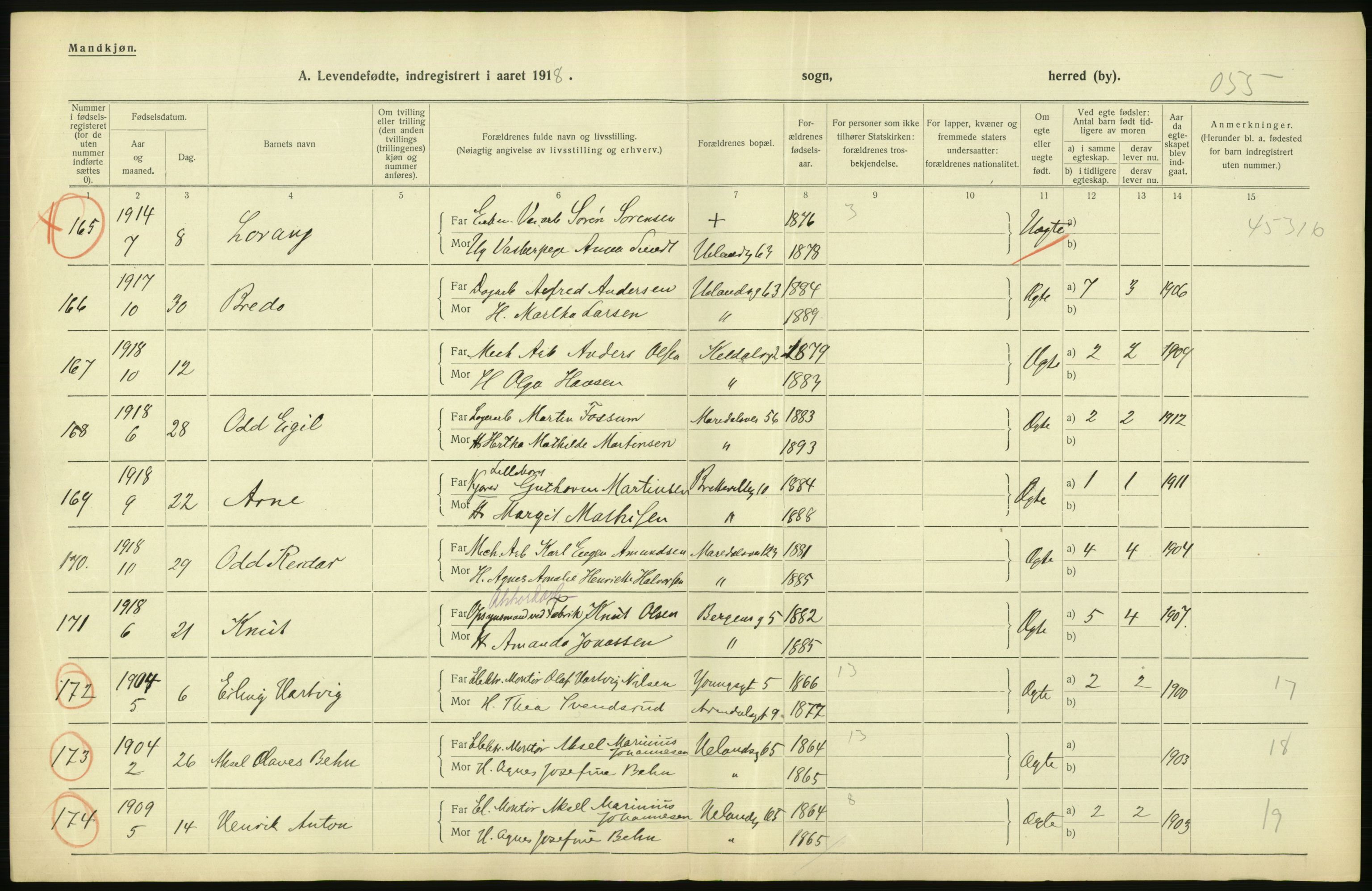 Statistisk sentralbyrå, Sosiodemografiske emner, Befolkning, AV/RA-S-2228/D/Df/Dfb/Dfbh/L0008: Kristiania: Levendefødte menn og kvinner., 1918, p. 846