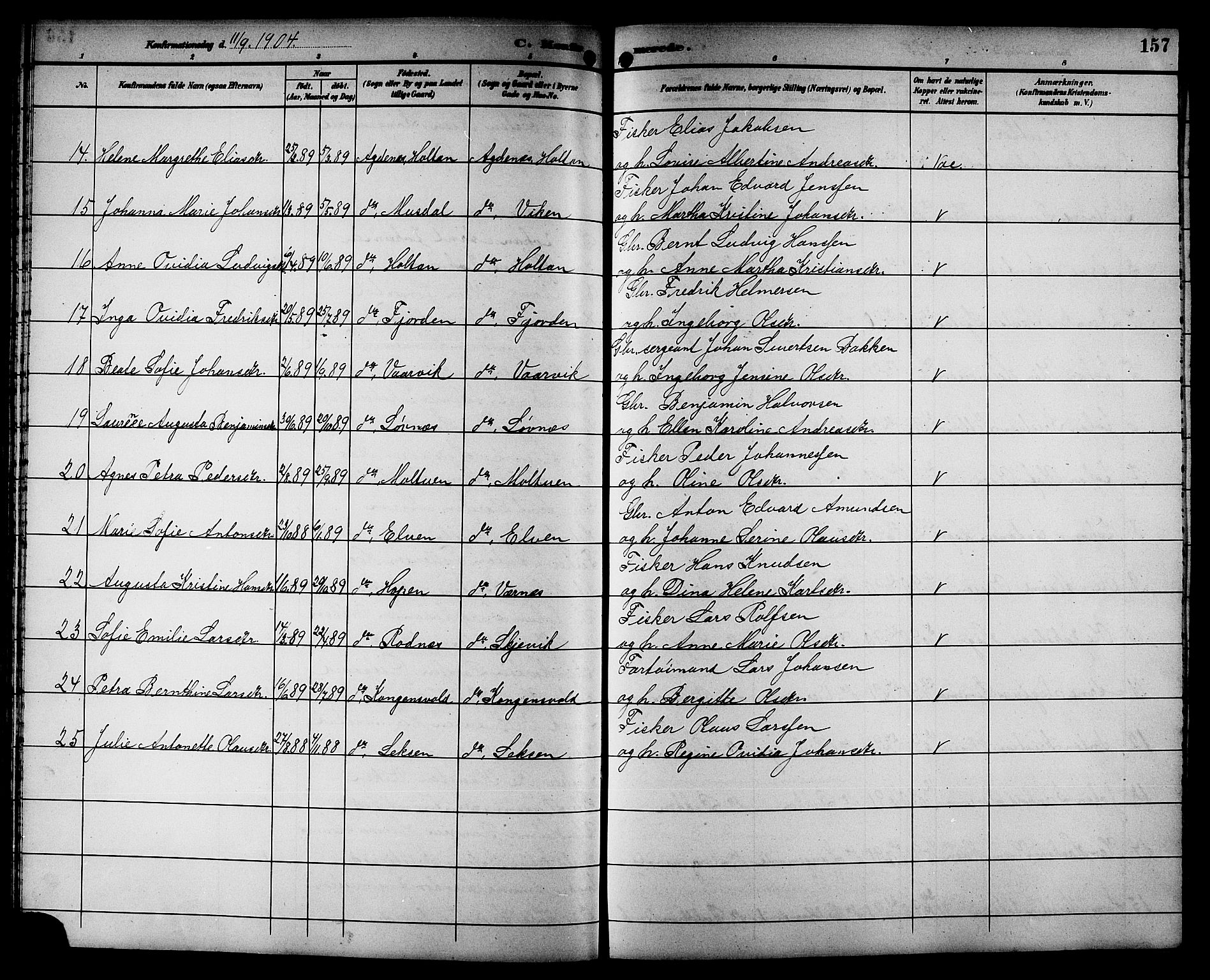 Ministerialprotokoller, klokkerbøker og fødselsregistre - Sør-Trøndelag, SAT/A-1456/662/L0757: Parish register (copy) no. 662C02, 1892-1918, p. 157