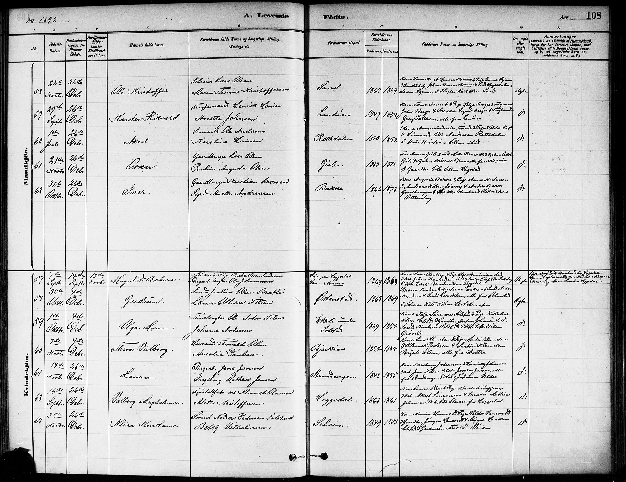 Asker prestekontor Kirkebøker, AV/SAO-A-10256a/F/Fa/L0013: Parish register (official) no. I 13, 1879-1896, p. 108