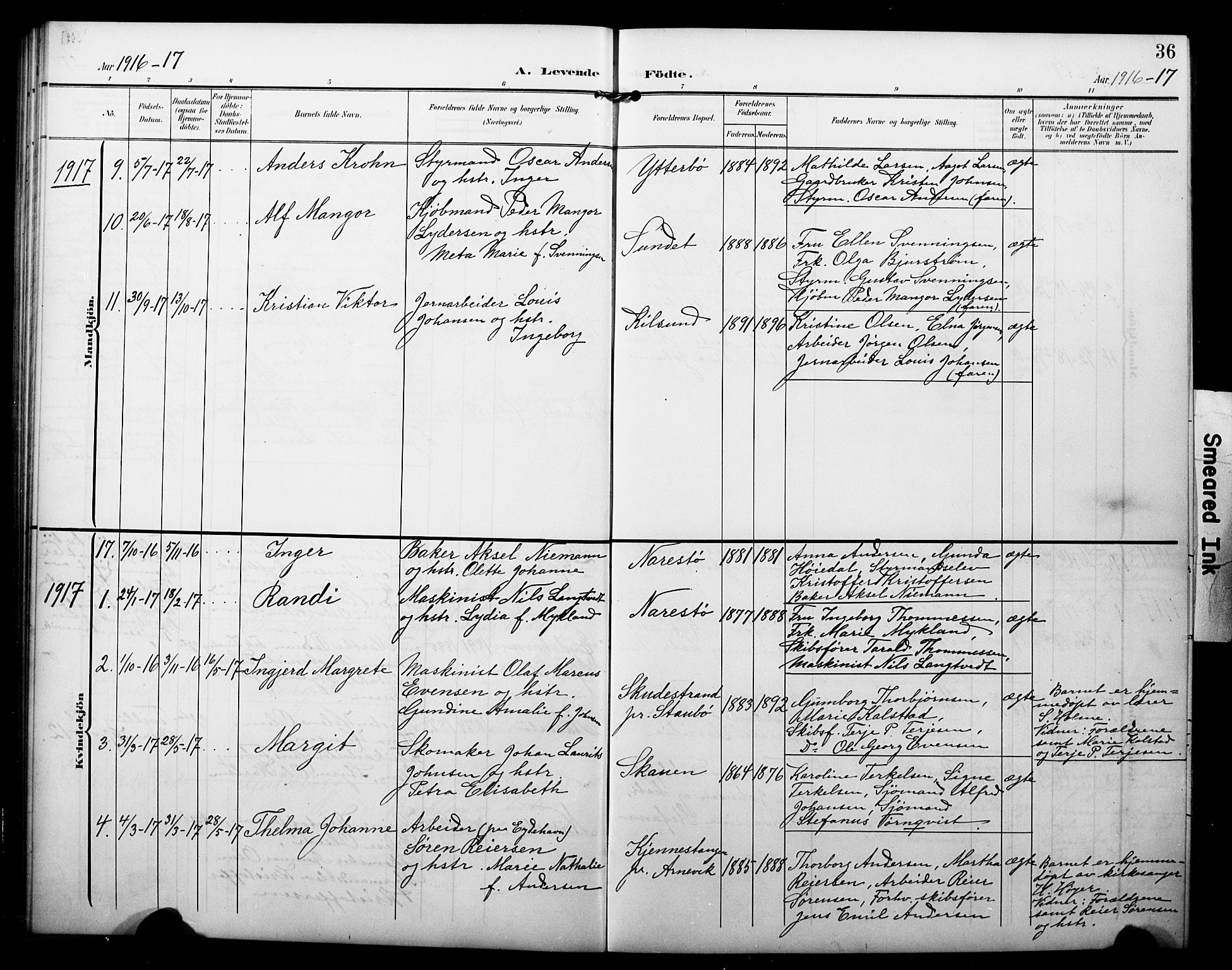 Dypvåg sokneprestkontor, AV/SAK-1111-0007/F/Fb/Fbb/L0005: Parish register (copy) no. B 5, 1905-1924, p. 36