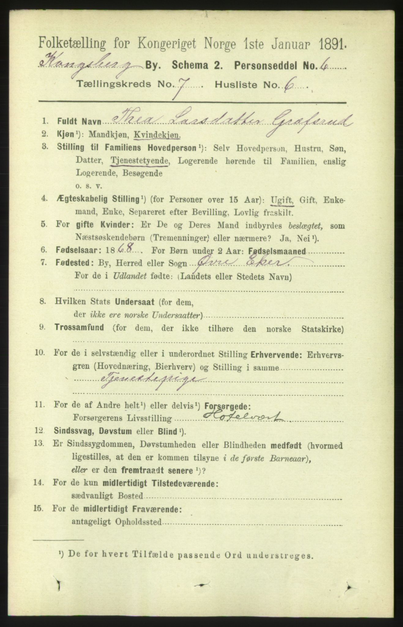 RA, 1891 census for 0604 Kongsberg, 1891, p. 5054