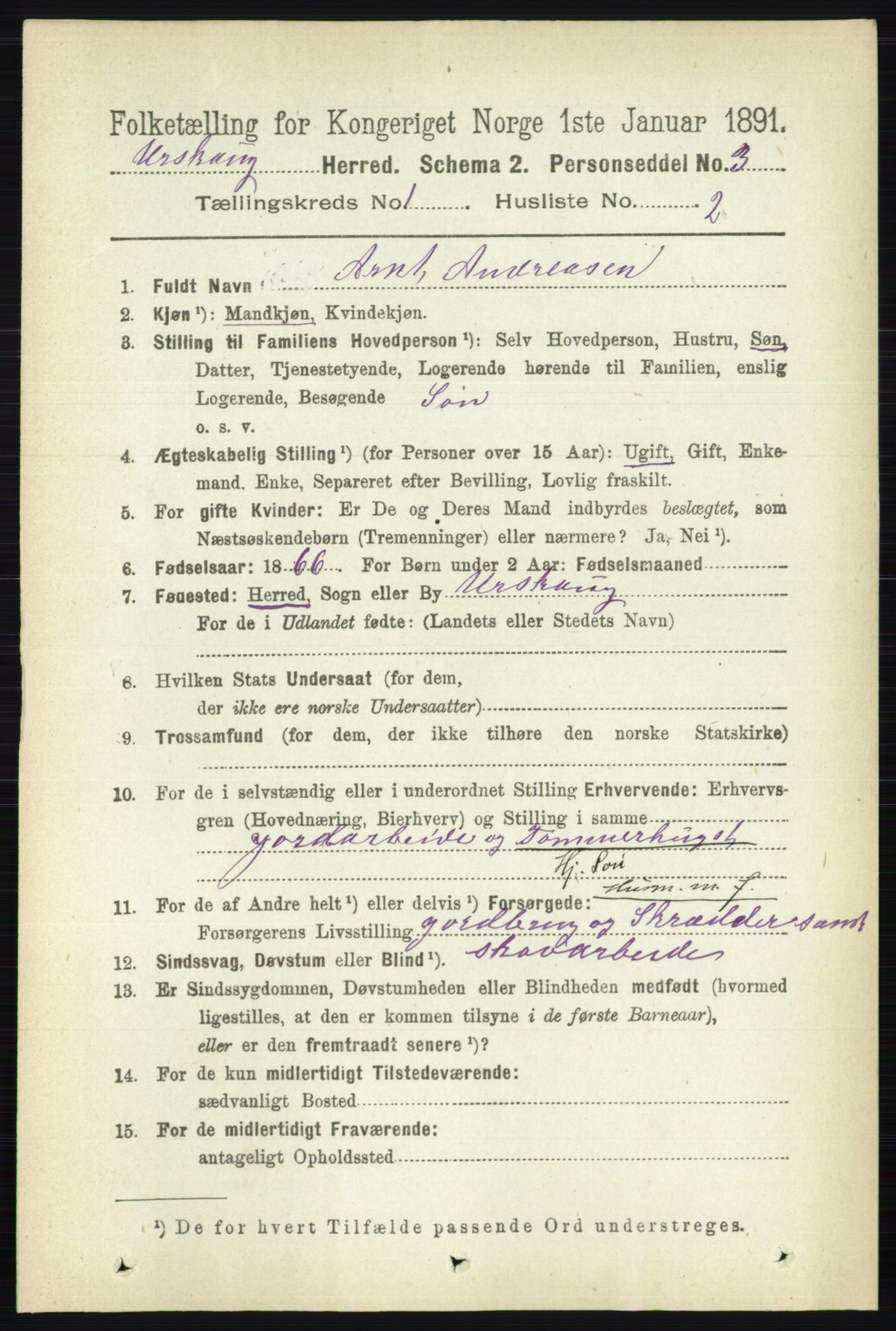 RA, 1891 census for 0224 Aurskog, 1891, p. 61