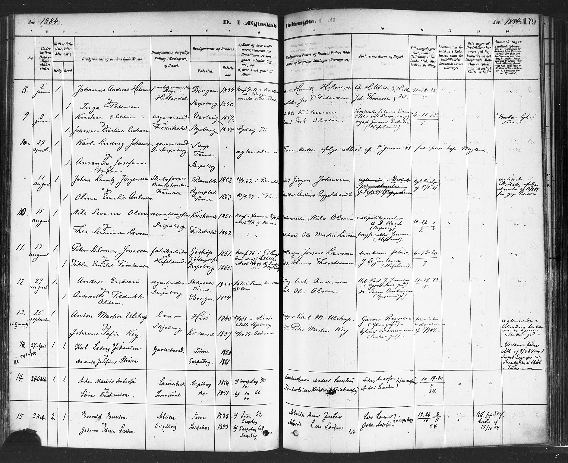 Sarpsborg prestekontor Kirkebøker, SAO/A-2006/F/Fa/L0003: Parish register (official) no. 3, 1878-1891, p. 179