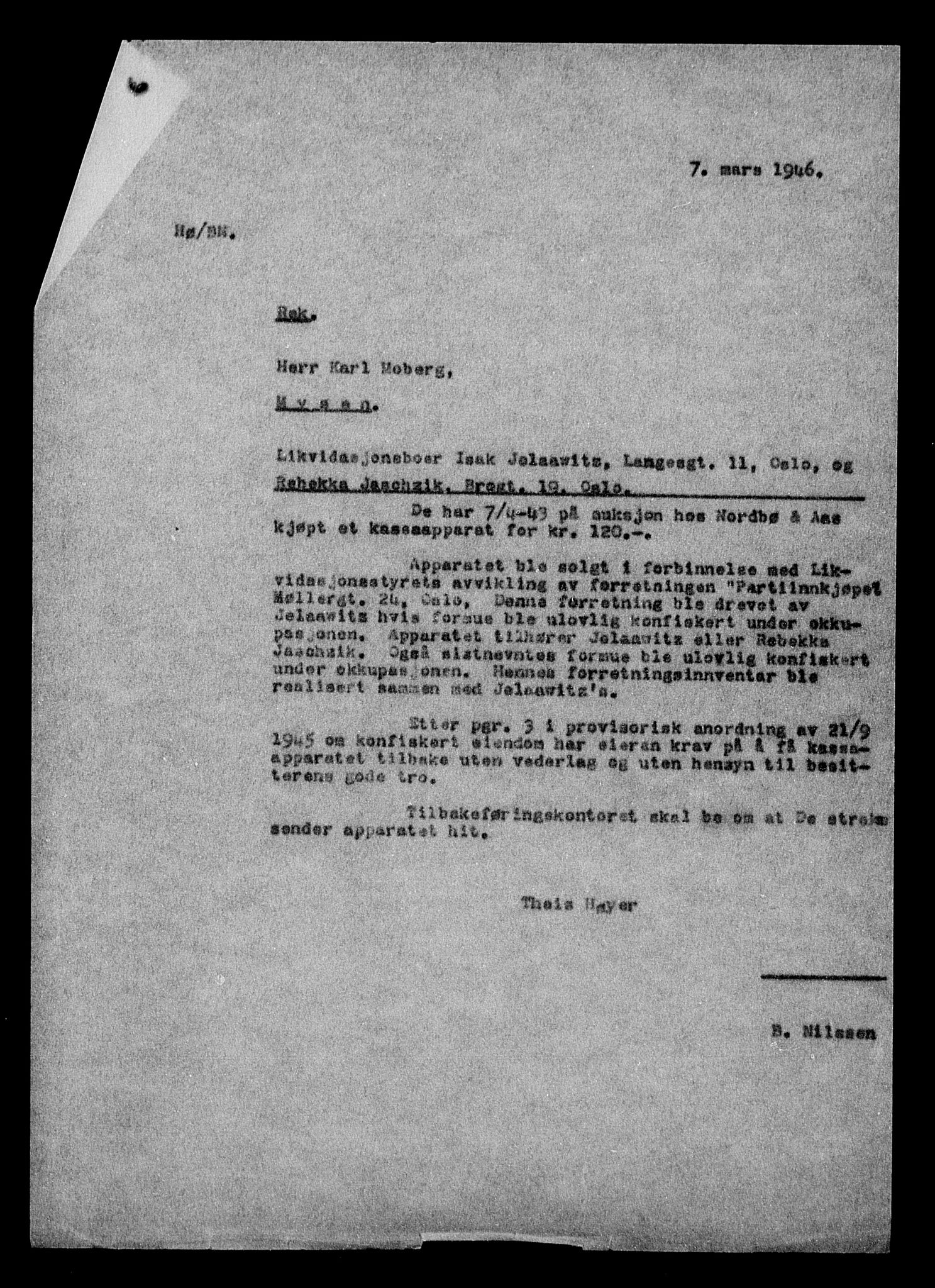 Justisdepartementet, Tilbakeføringskontoret for inndratte formuer, AV/RA-S-1564/H/Hc/Hcc/L0948: --, 1945-1947, p. 45