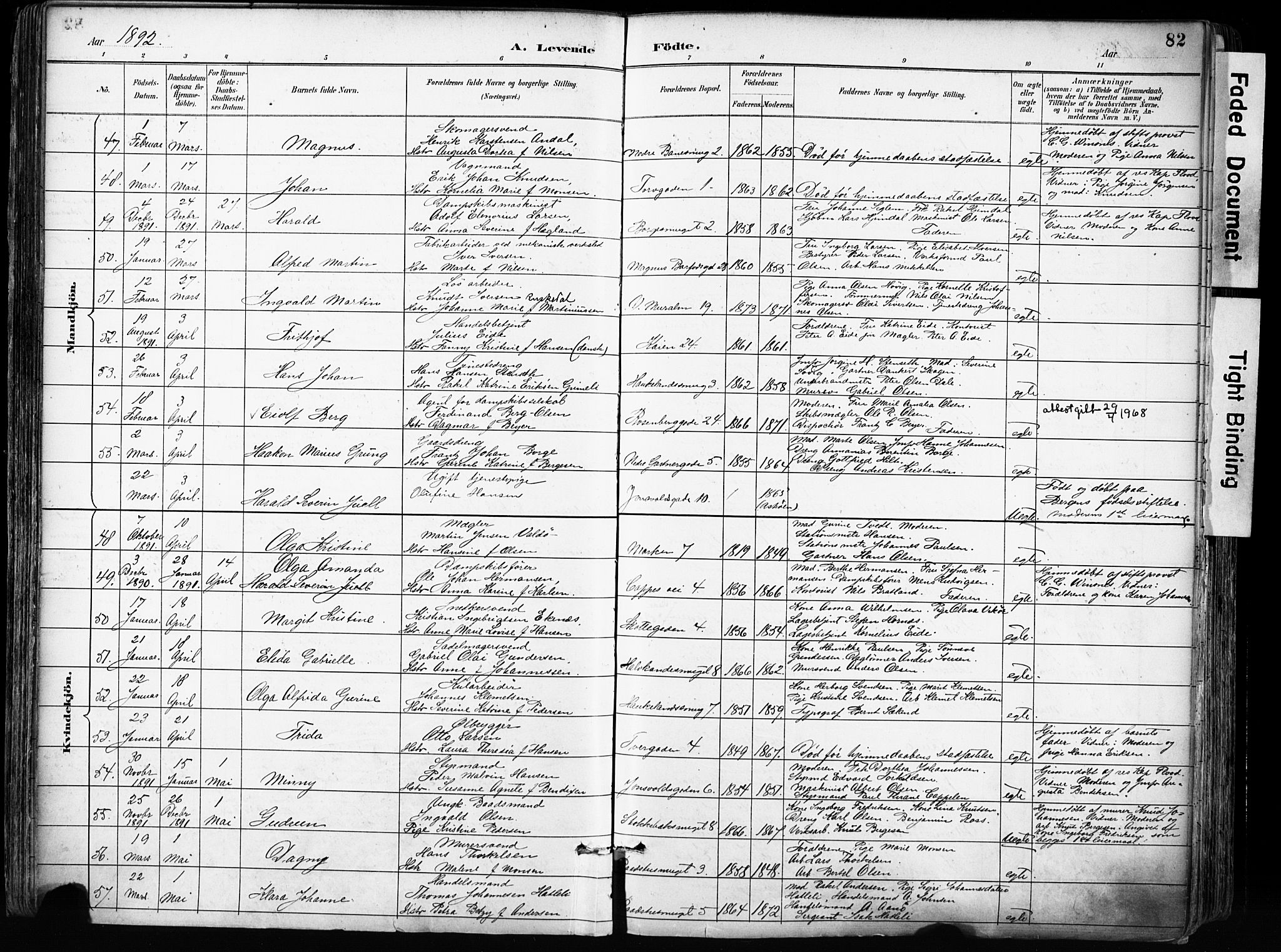 Domkirken sokneprestembete, SAB/A-74801/H/Haa/L0024: Parish register (official) no. B 7, 1888-1903, p. 82