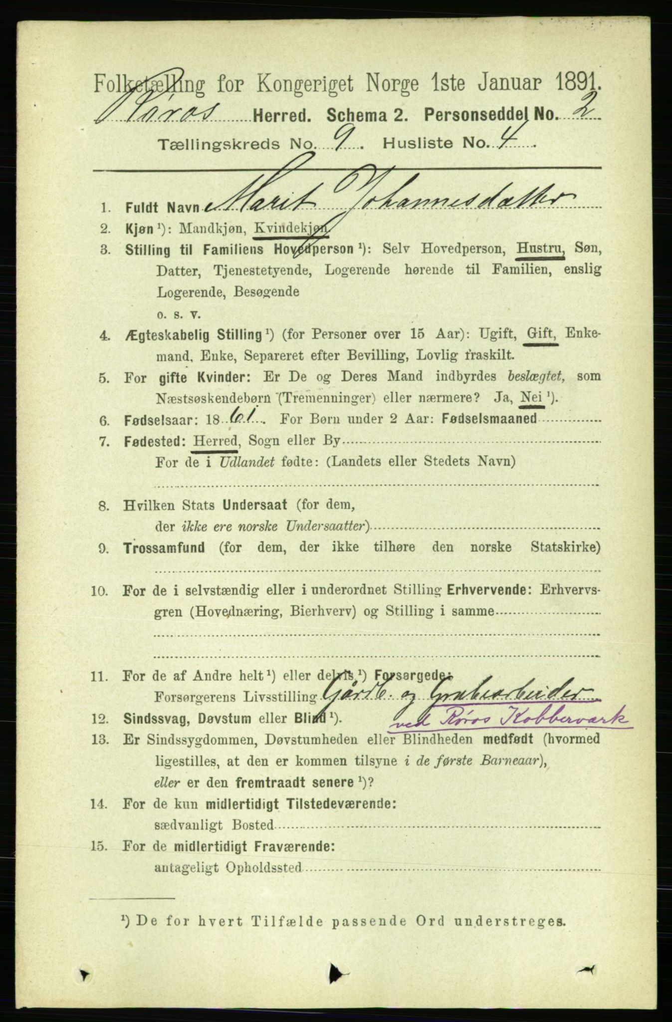 RA, 1891 census for 1640 Røros, 1891, p. 1837