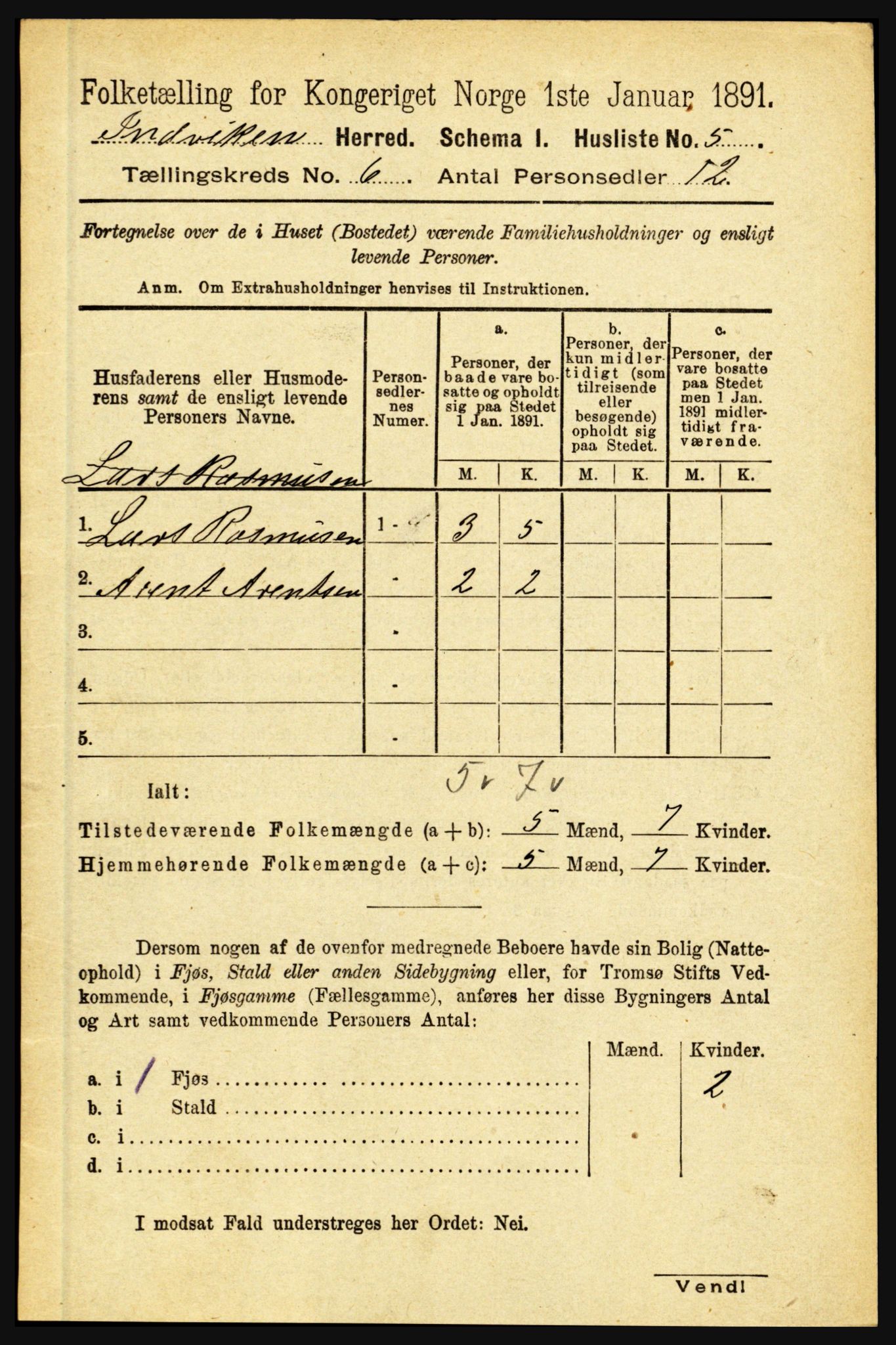 RA, 1891 census for 1447 Innvik, 1891, p. 2196