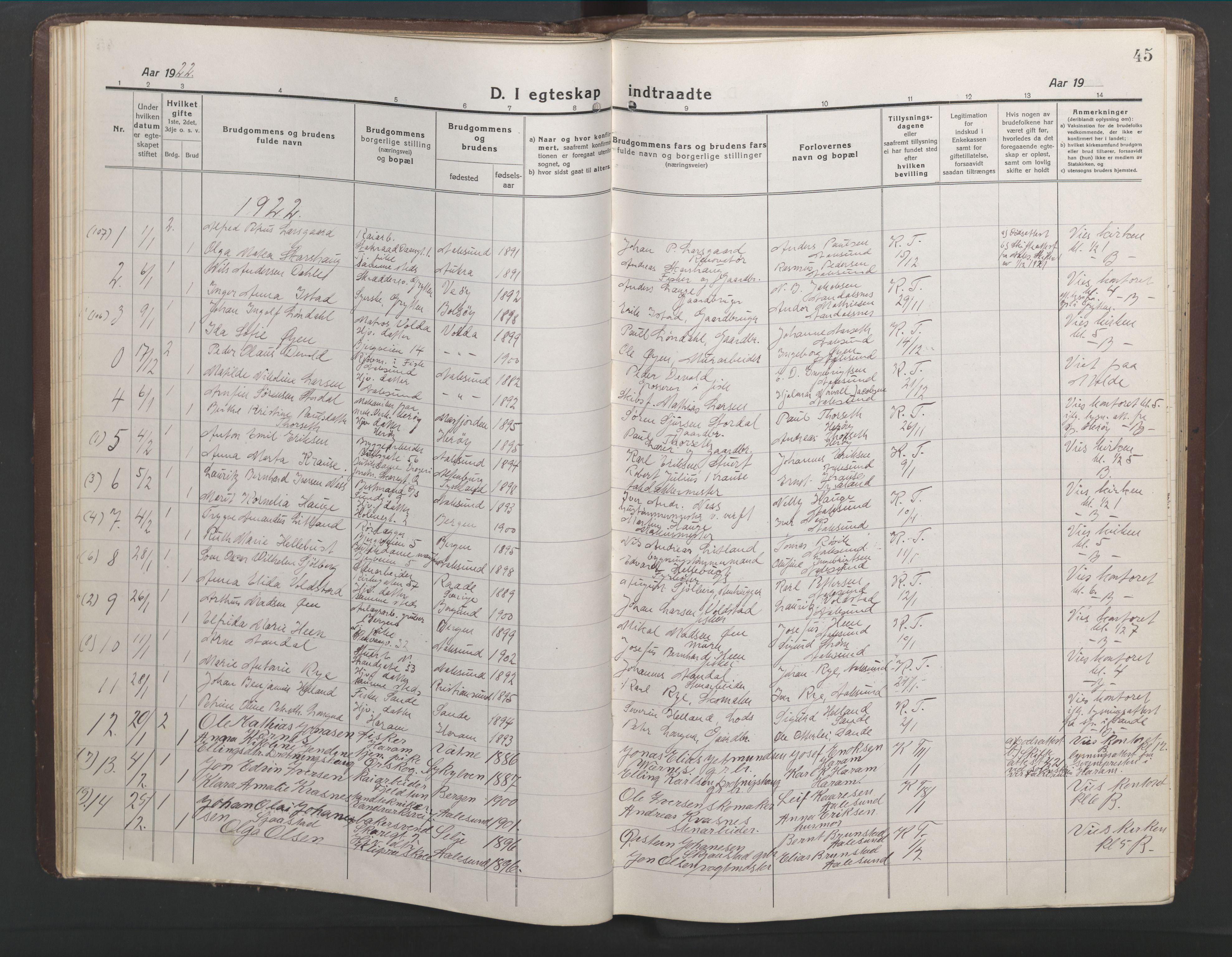 Ministerialprotokoller, klokkerbøker og fødselsregistre - Møre og Romsdal, AV/SAT-A-1454/529/L0473: Parish register (copy) no. 529C10, 1918-1941, p. 45