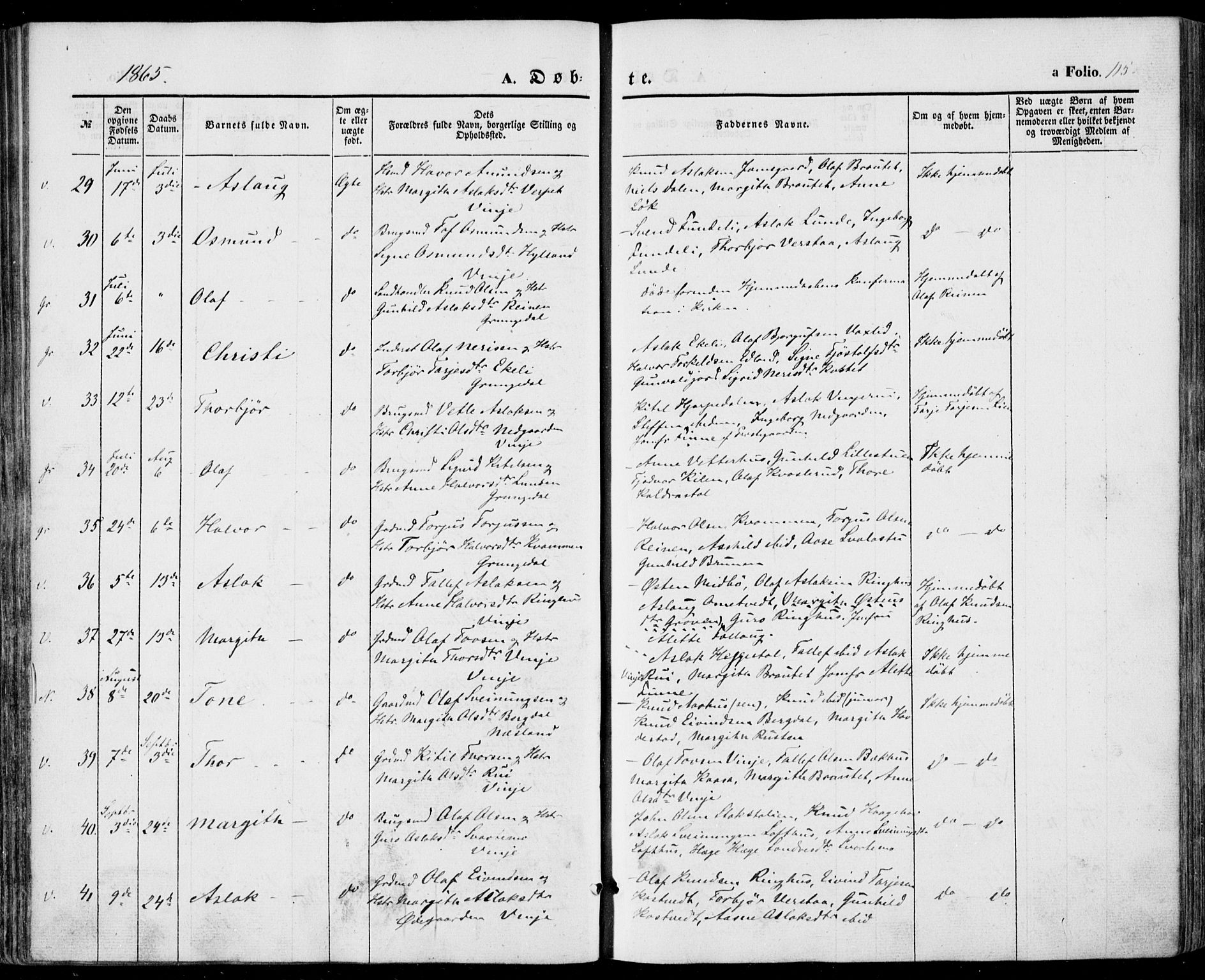 Vinje kirkebøker, SAKO/A-312/F/Fa/L0004: Parish register (official) no. I 4, 1843-1869, p. 115