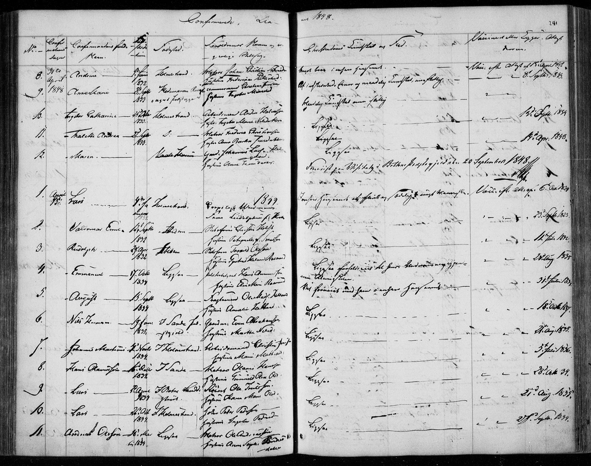 Holmestrand kirkebøker, SAKO/A-346/F/Fa/L0002: Parish register (official) no. 2, 1840-1866, p. 241