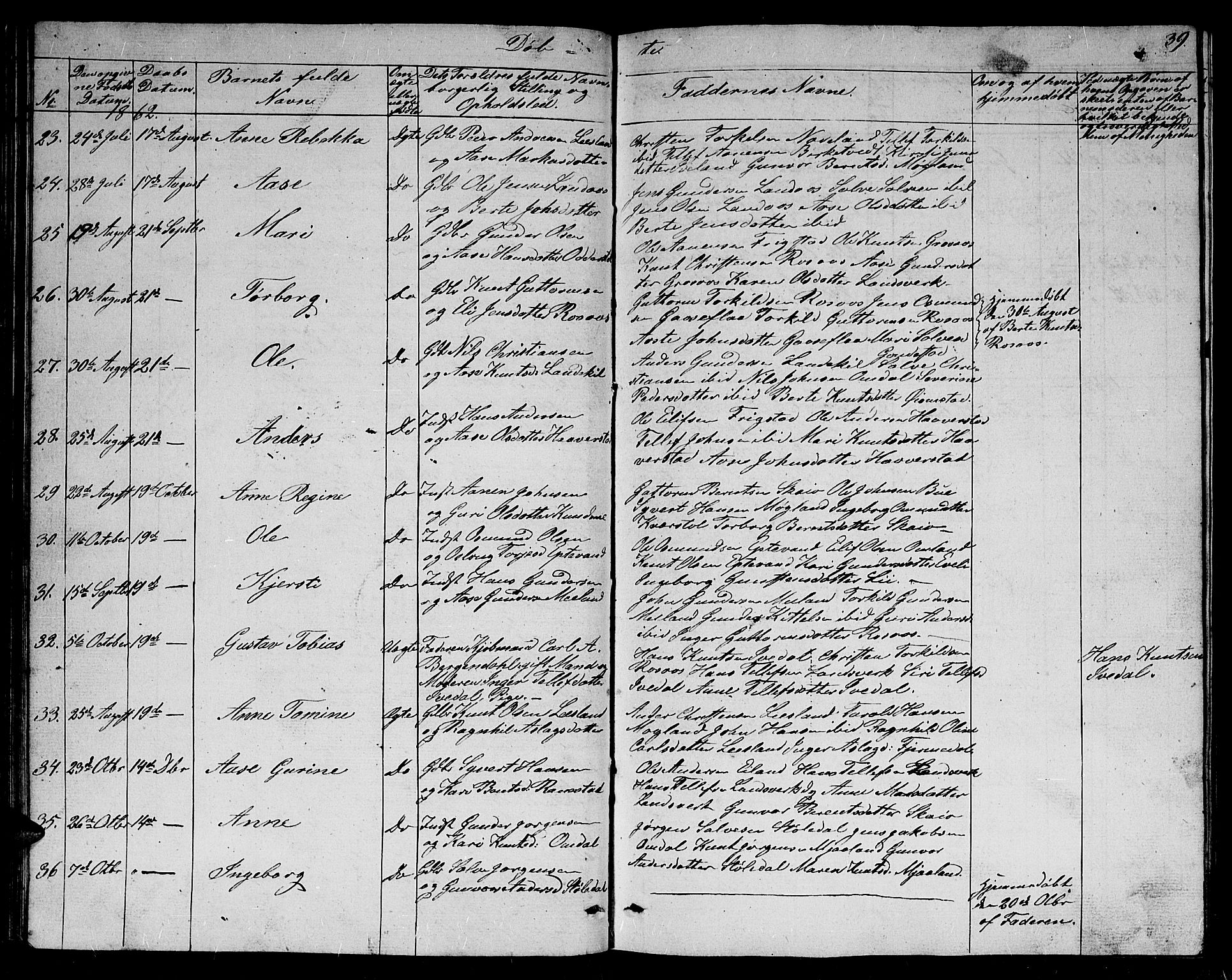 Evje sokneprestkontor, AV/SAK-1111-0008/F/Fb/Fbc/L0002: Parish register (copy) no. B 2, 1849-1876, p. 39