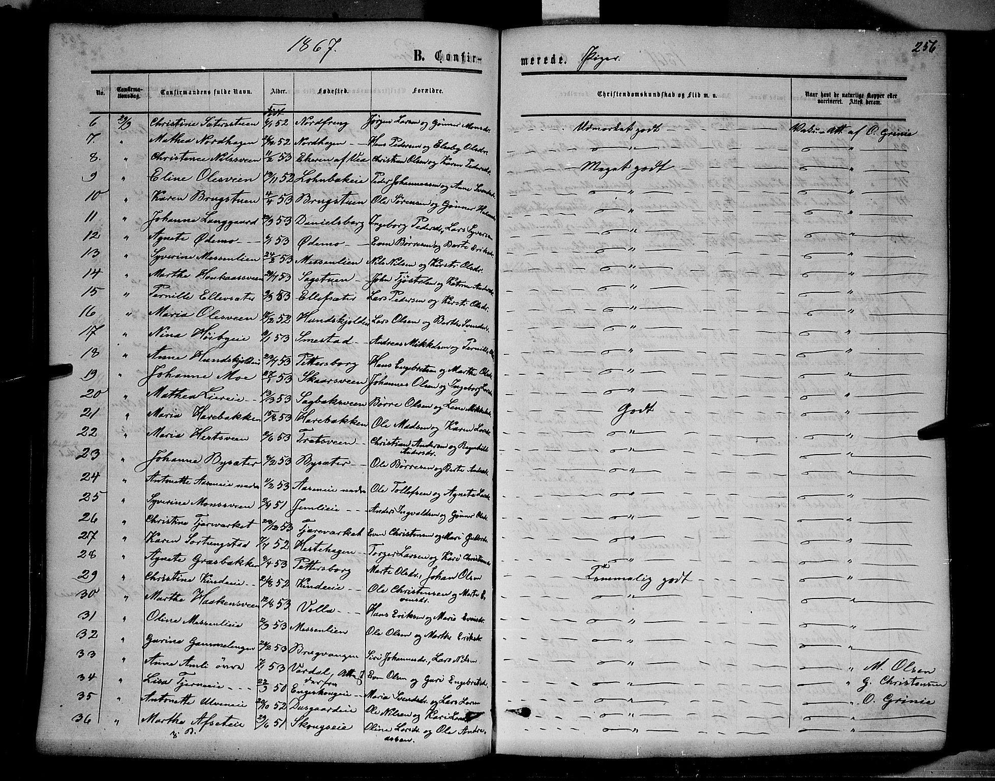 Ringsaker prestekontor, AV/SAH-PREST-014/K/Ka/L0010: Parish register (official) no. 10, 1861-1869, p. 256