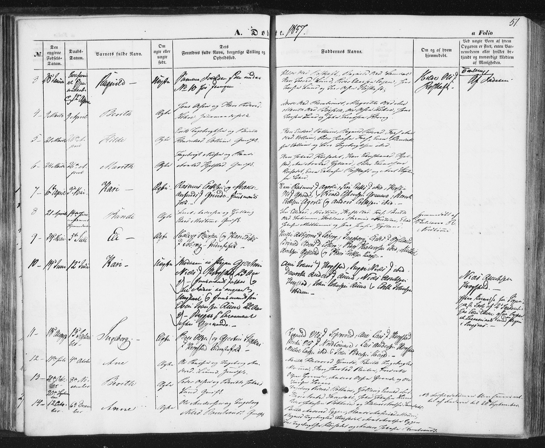 Ministerialprotokoller, klokkerbøker og fødselsregistre - Sør-Trøndelag, AV/SAT-A-1456/692/L1103: Parish register (official) no. 692A03, 1849-1870, p. 51