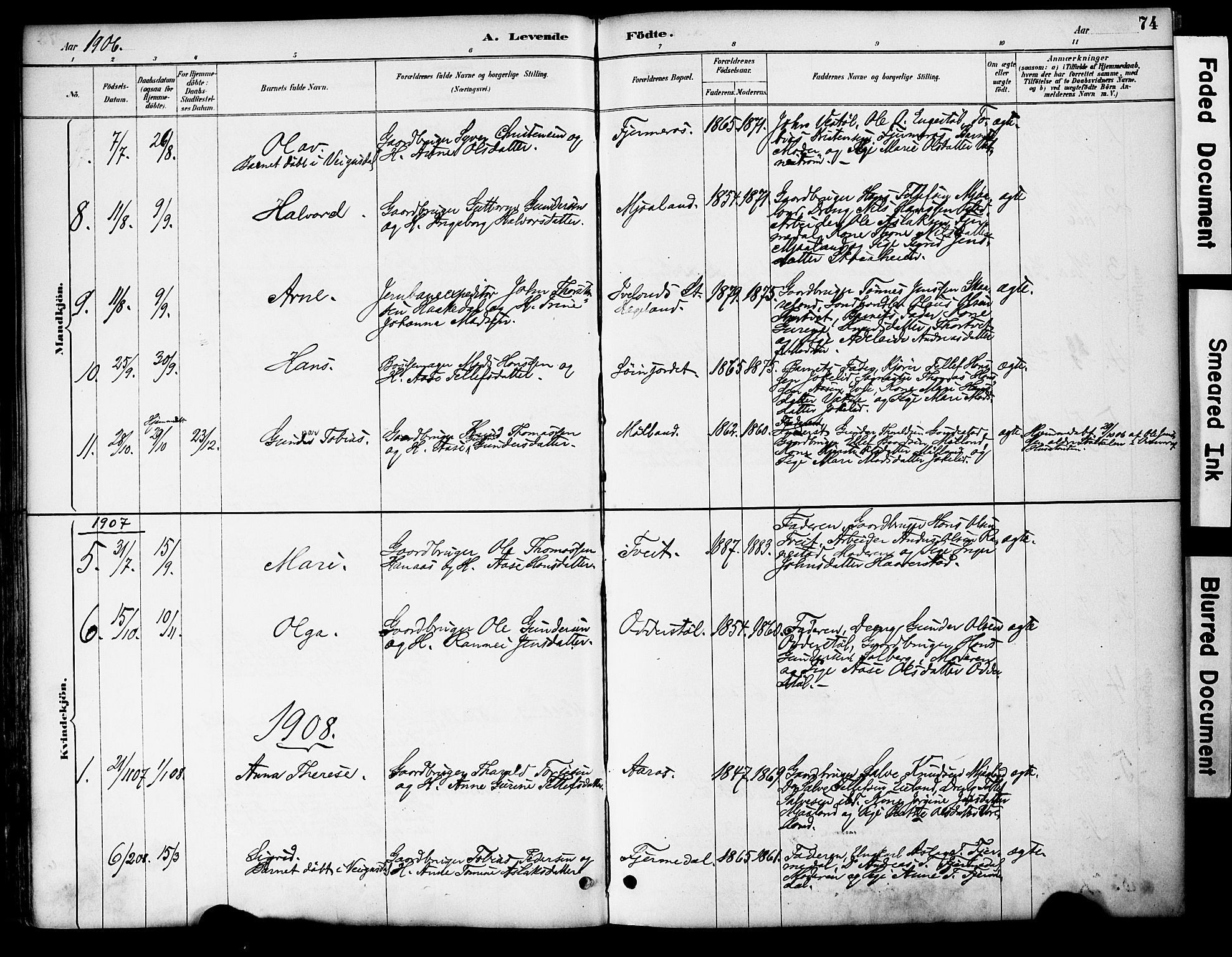 Evje sokneprestkontor, AV/SAK-1111-0008/F/Fa/Fac/L0003: Parish register (official) no. A 3, 1884-1909, p. 74