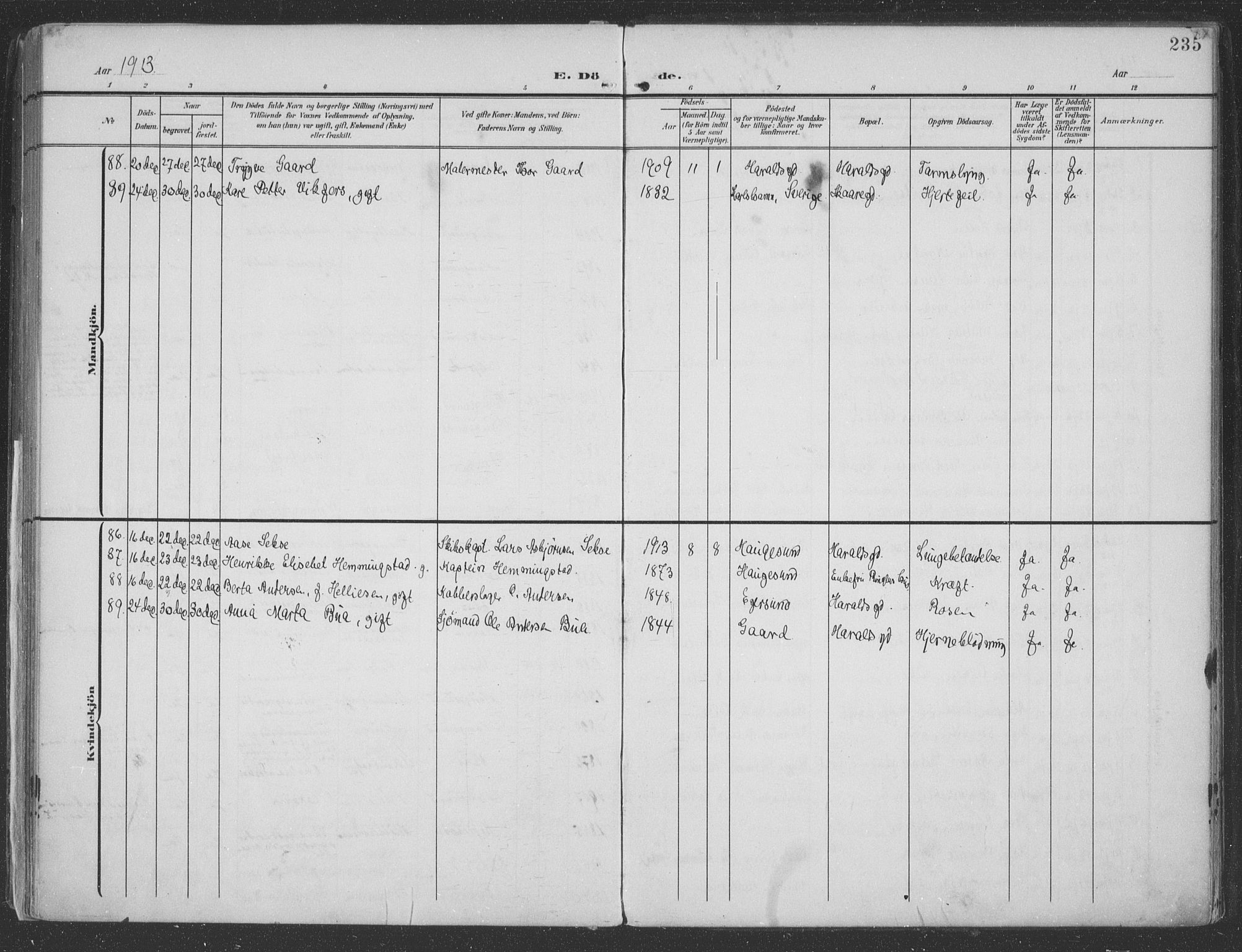 Haugesund sokneprestkontor, AV/SAST-A -101863/H/Ha/Haa/L0007: Parish register (official) no. A 7, 1904-1916, p. 235