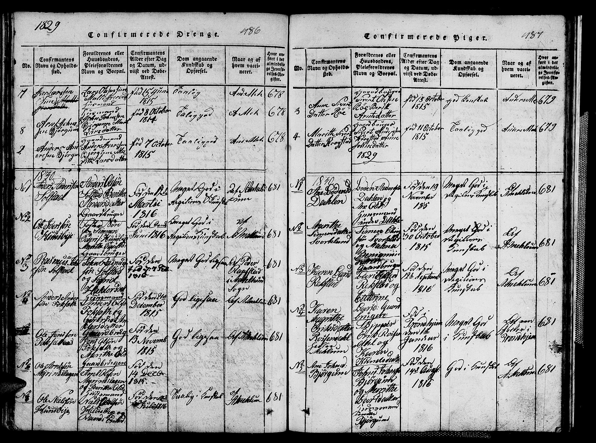 Ministerialprotokoller, klokkerbøker og fødselsregistre - Sør-Trøndelag, SAT/A-1456/667/L0796: Parish register (copy) no. 667C01, 1817-1836, p. 486-487
