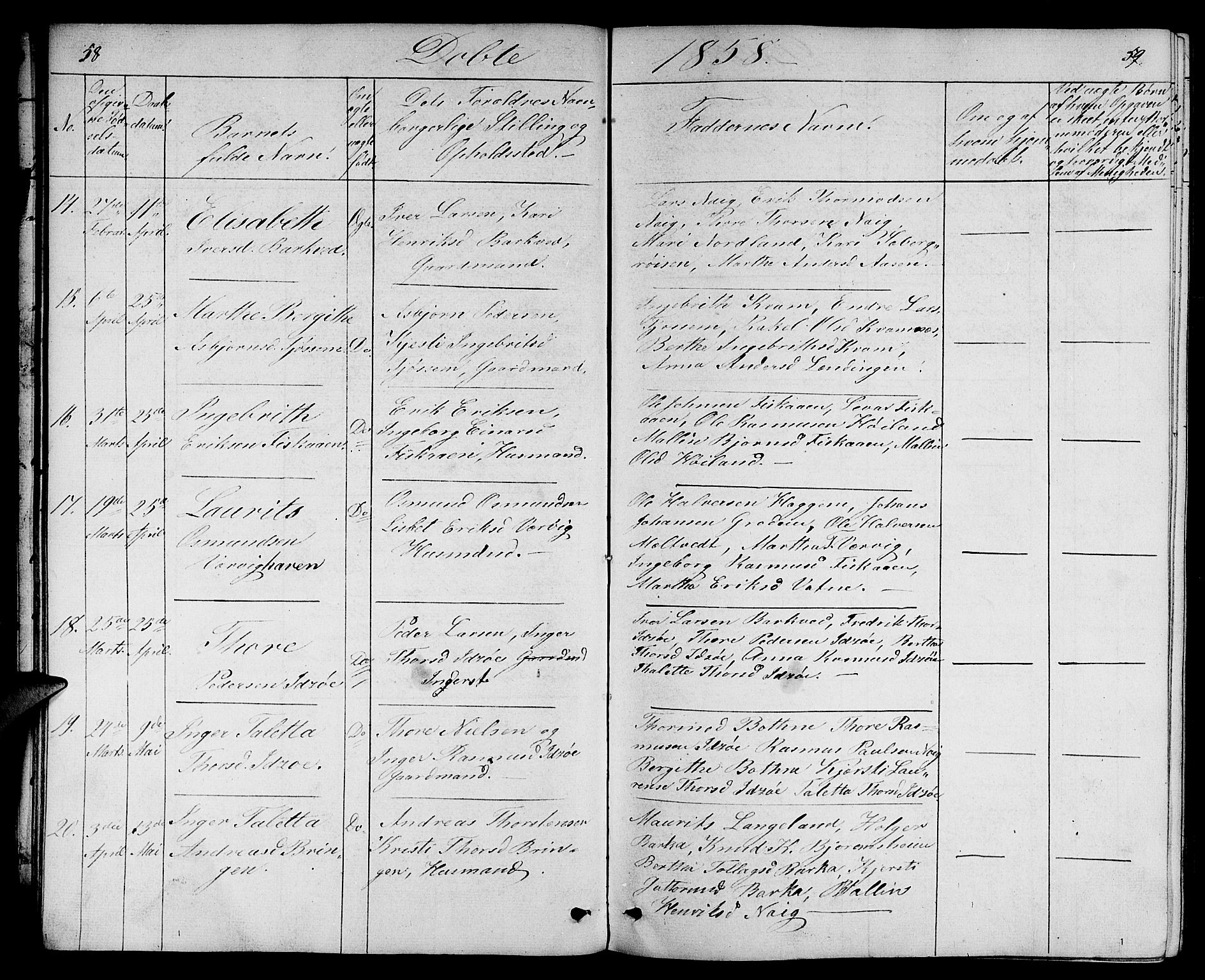 Strand sokneprestkontor, SAST/A-101828/H/Ha/Hab/L0003: Parish register (copy) no. B 3, 1855-1881, p. 58-59