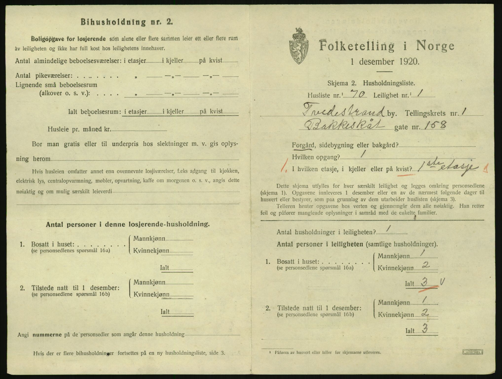 SAK, 1920 census for Tvedestrand, 1920, p. 799