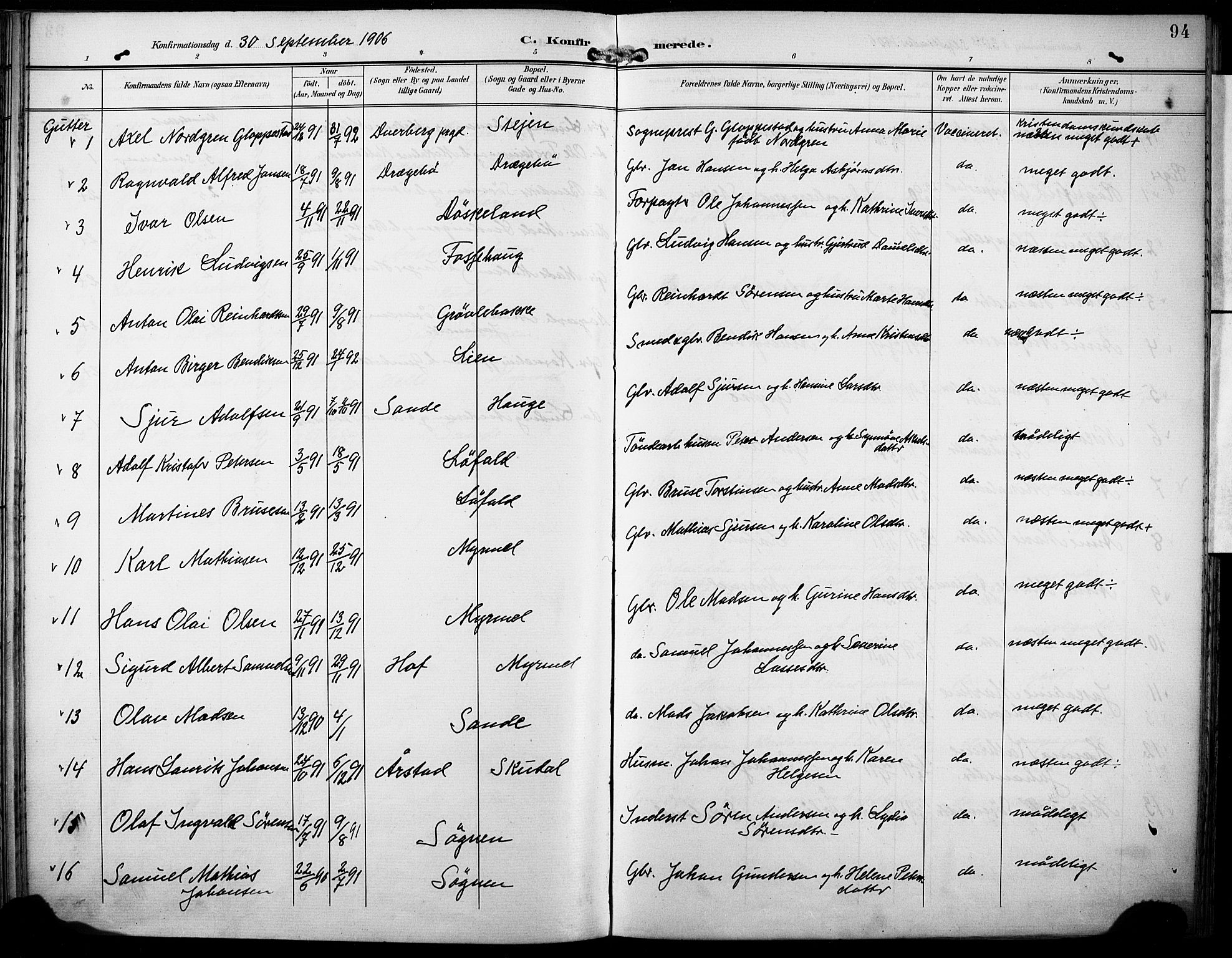 Gaular sokneprestembete, SAB/A-80001/H/Haa: Parish register (official) no. B 2, 1898-1911, p. 94