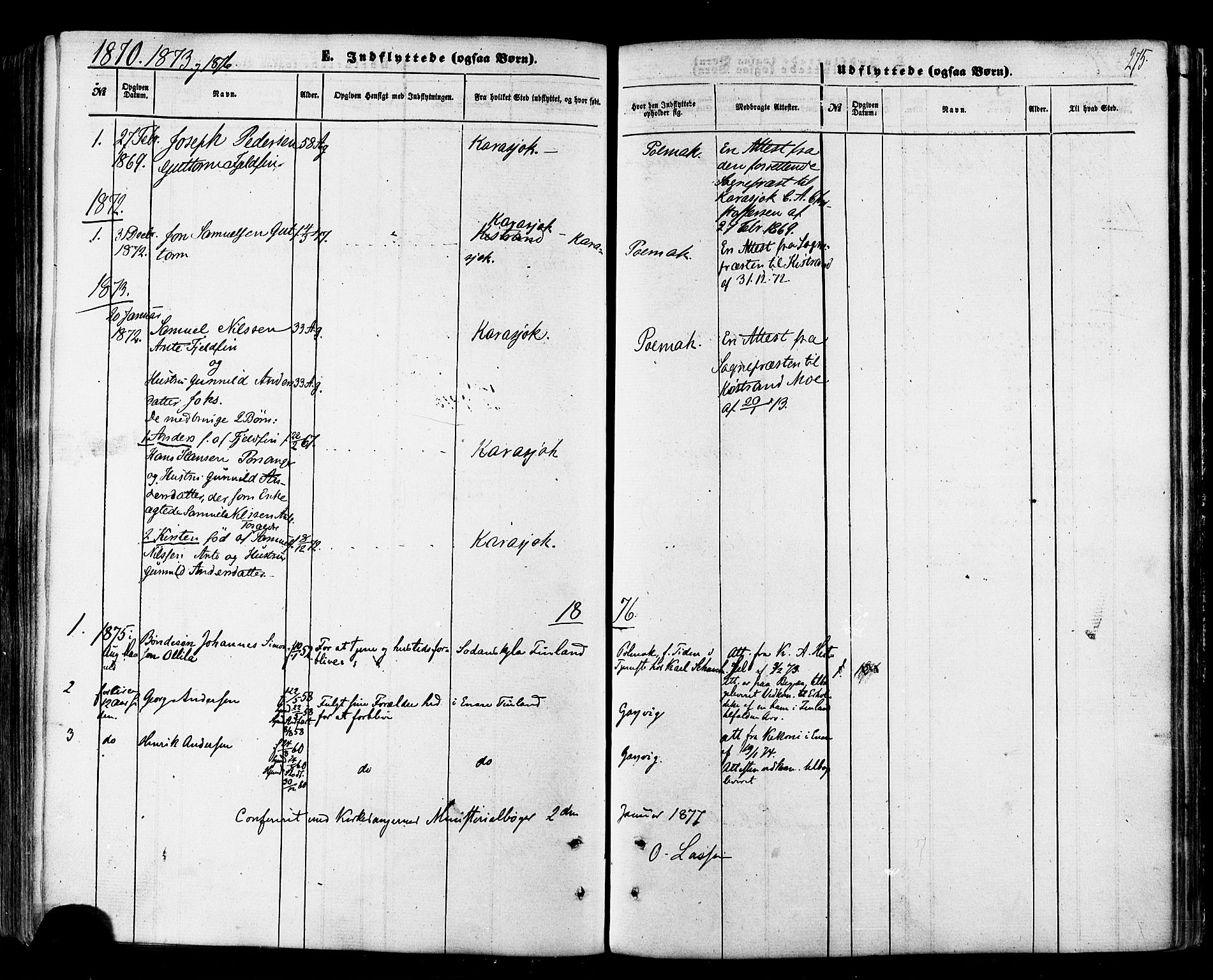 Nesseby sokneprestkontor, AV/SATØ-S-1330/H/Ha/L0003kirke: Parish register (official) no. 3 /1, 1865-1876, p. 275