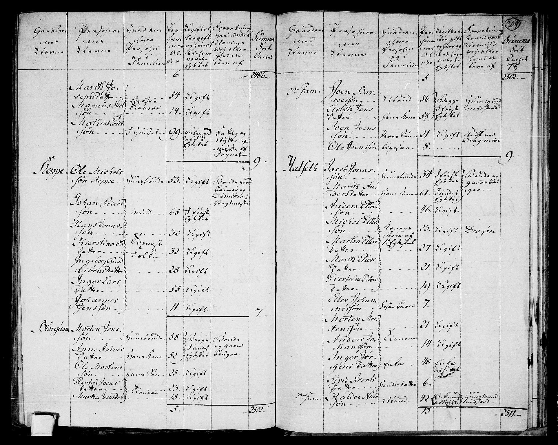 RA, 1801 census for 1721P Verdal, 1801, p. 308b-309a