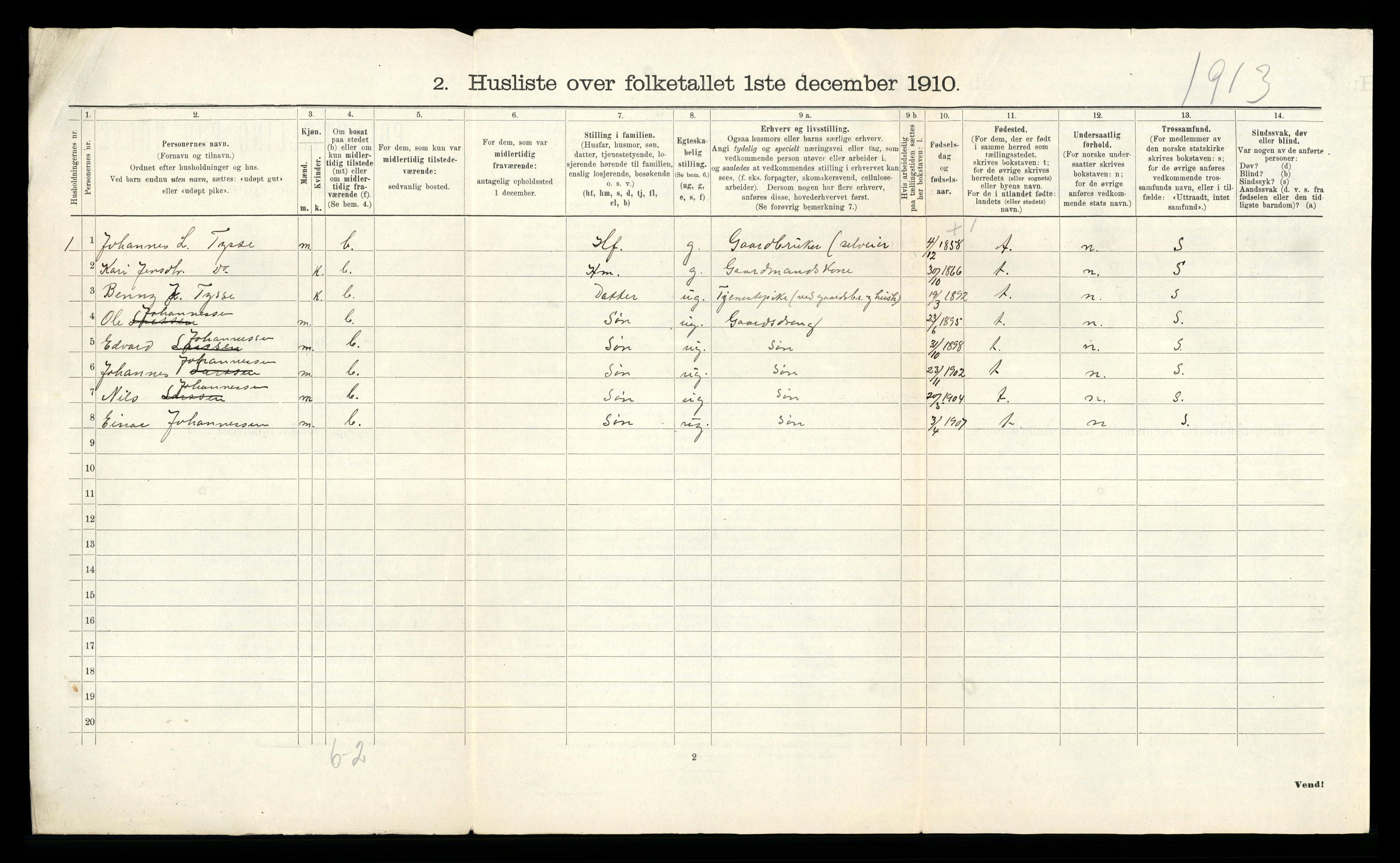 RA, 1910 census for Samnanger, 1910, p. 416