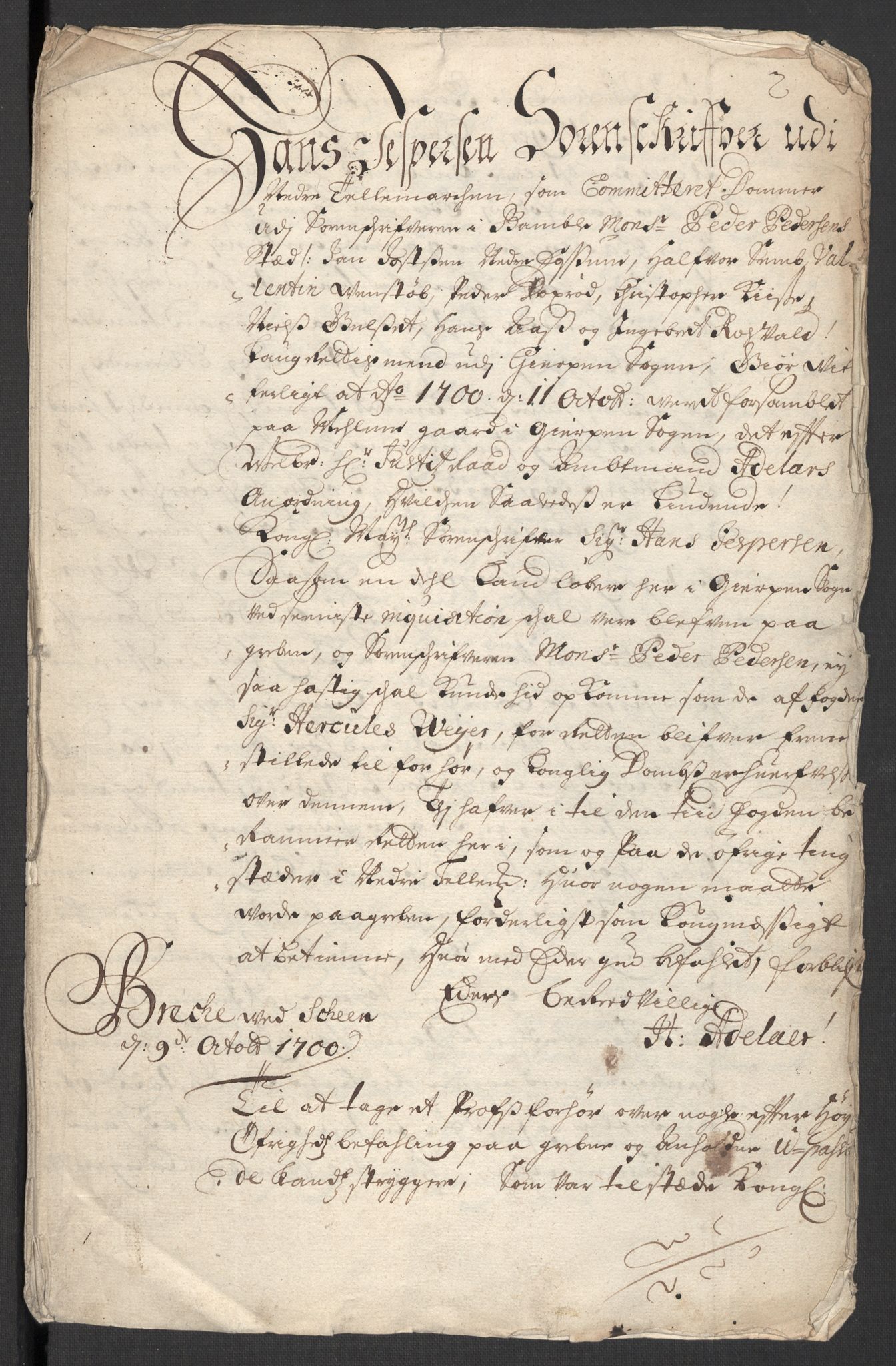 Rentekammeret inntil 1814, Reviderte regnskaper, Fogderegnskap, RA/EA-4092/R36/L2104: Fogderegnskap Øvre og Nedre Telemark og Bamble, 1700, p. 531