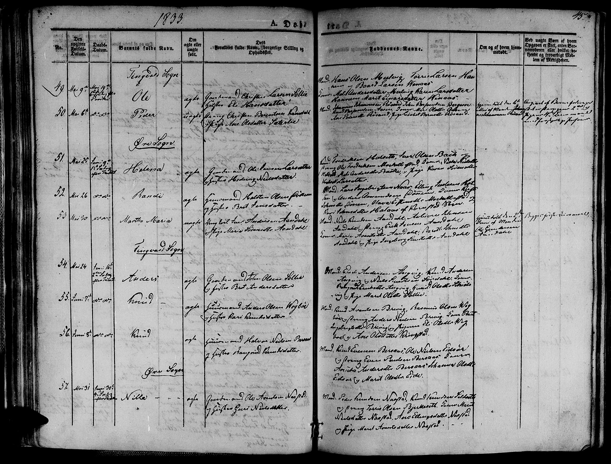 Ministerialprotokoller, klokkerbøker og fødselsregistre - Møre og Romsdal, AV/SAT-A-1454/586/L0983: Parish register (official) no. 586A09, 1829-1843, p. 45