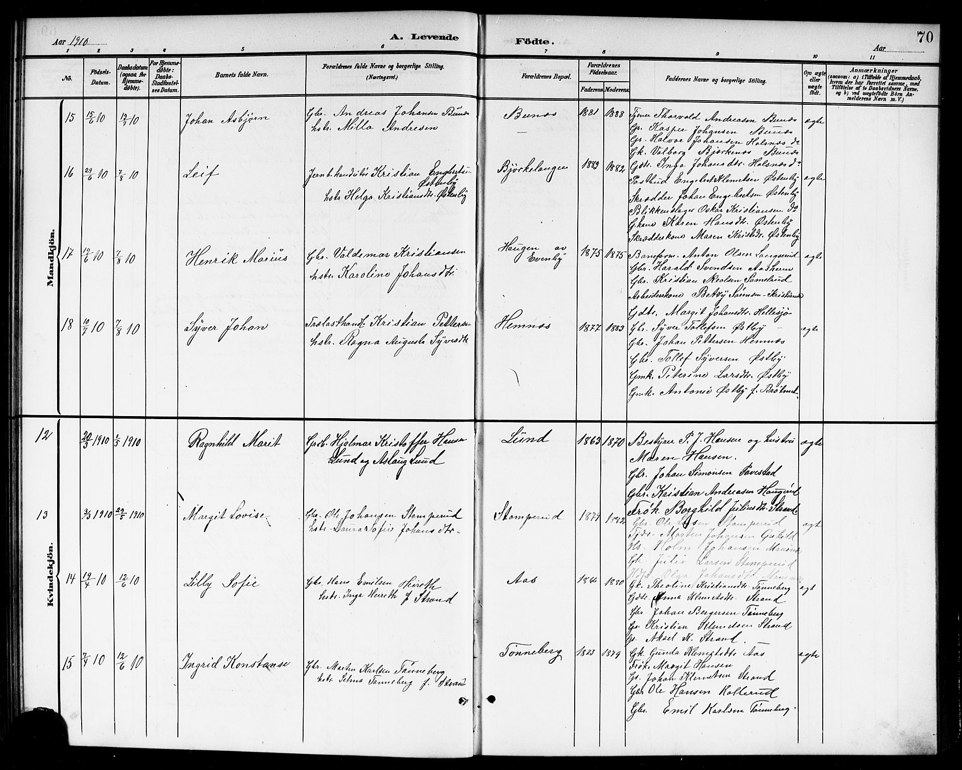 Høland prestekontor Kirkebøker, AV/SAO-A-10346a/G/Gb/L0001: Parish register (copy) no. II 1, 1902-1919, p. 70