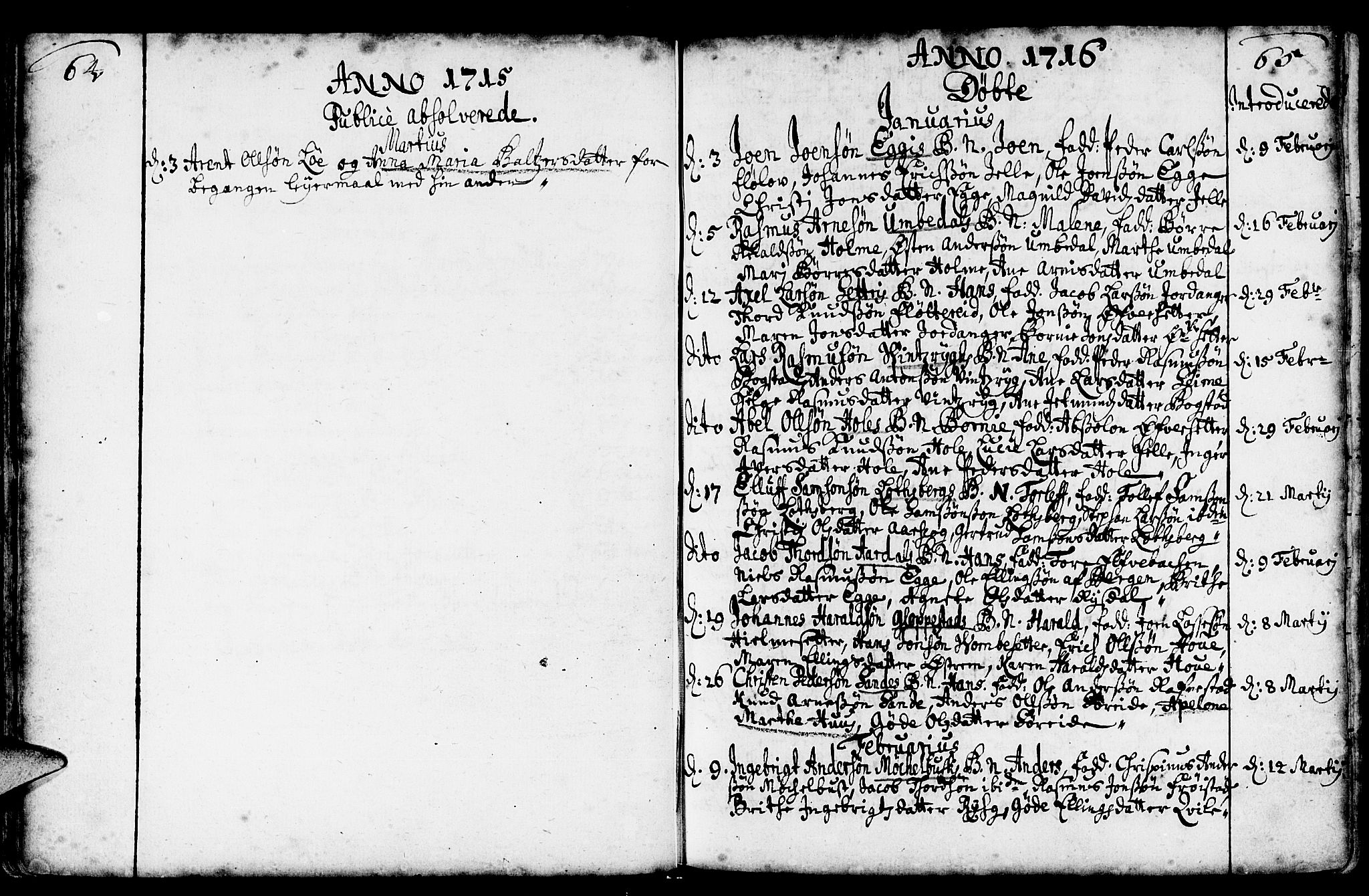 Gloppen sokneprestembete, AV/SAB-A-80101/H/Haa/Haaa/L0002: Parish register (official) no. A 2, 1712-1735, p. 64-65