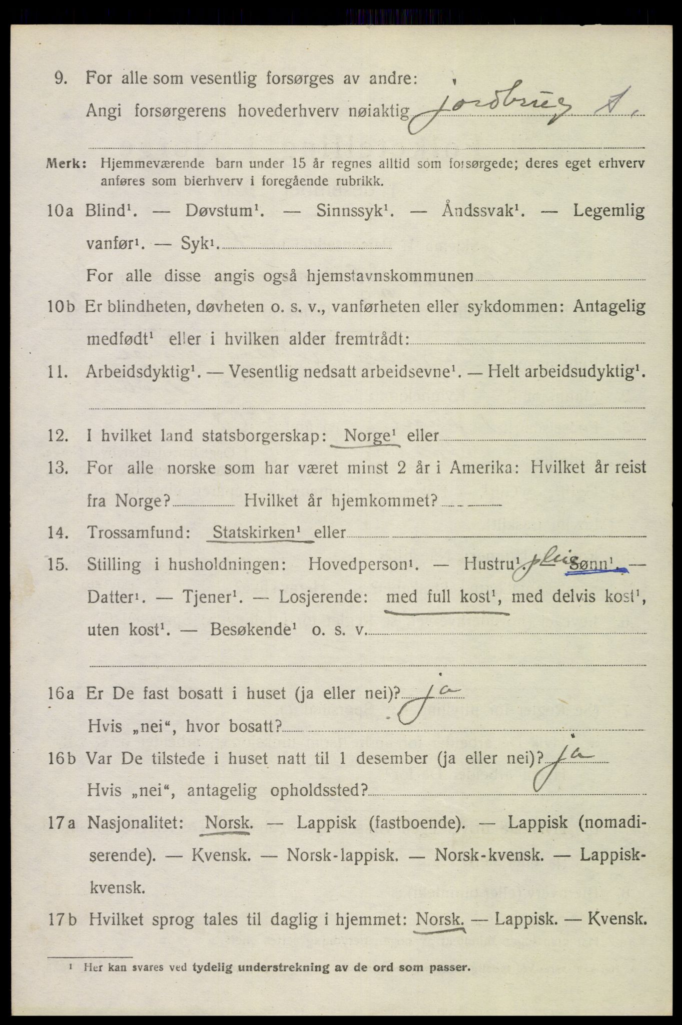 SAT, 1920 census for Langenes, 1920, p. 1953