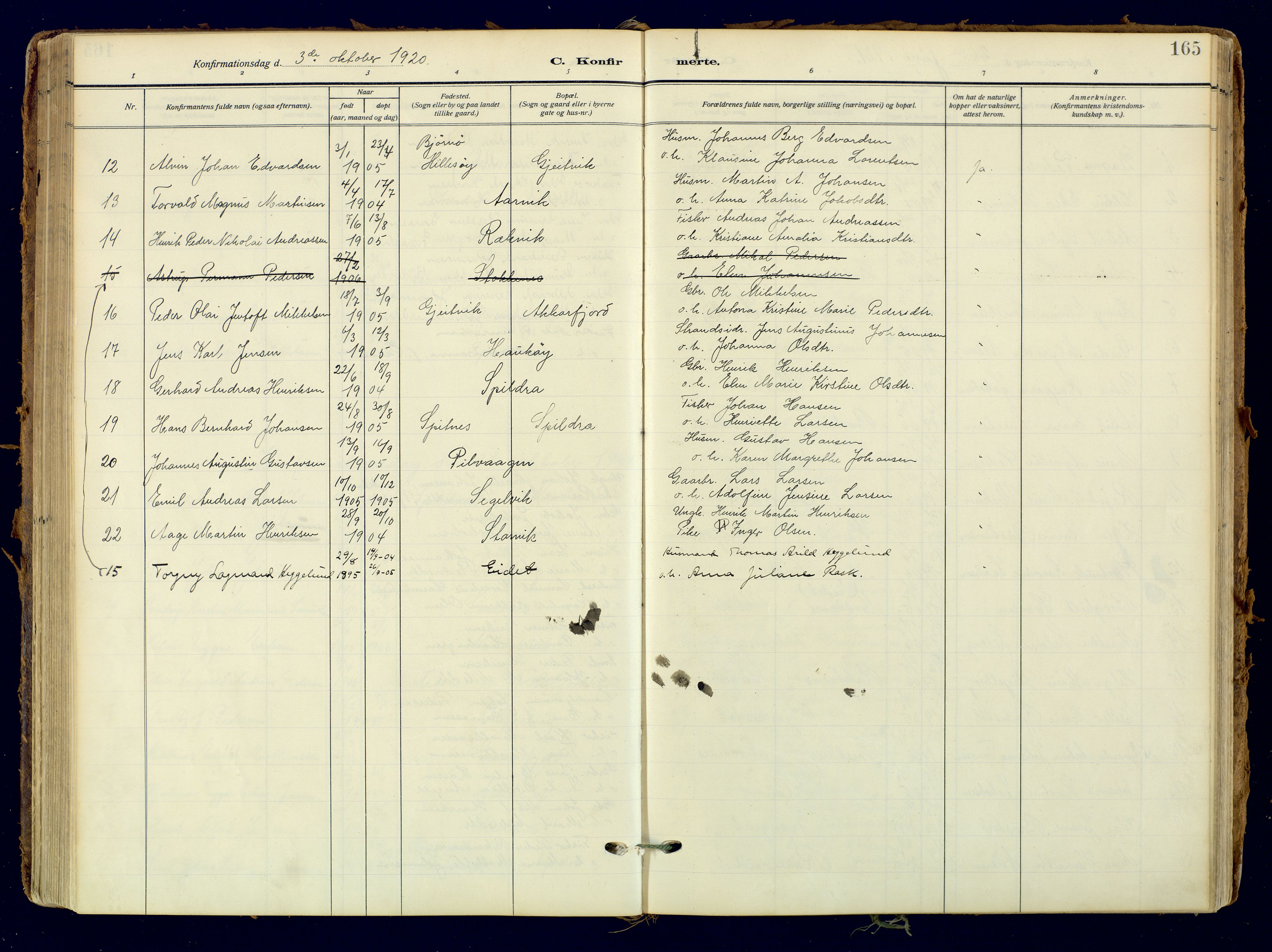 Skjervøy sokneprestkontor, AV/SATØ-S-1300/H/Ha/Haa: Parish register (official) no. 18, 1910-1926, p. 165