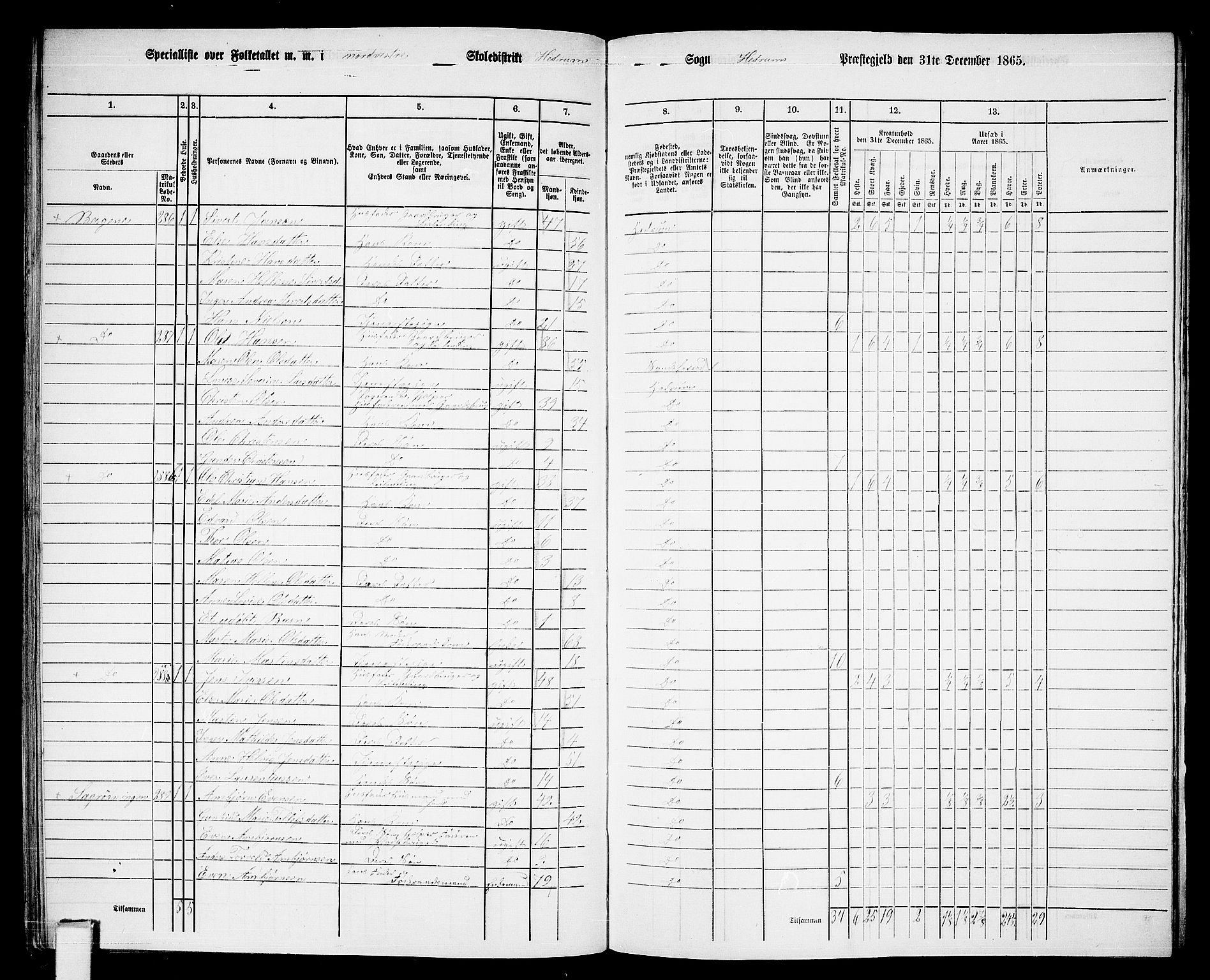 RA, 1865 census for Hedrum, 1865, p. 97