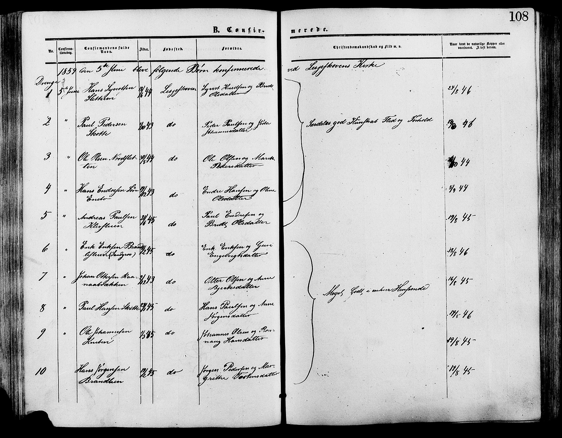 Lesja prestekontor, SAH/PREST-068/H/Ha/Haa/L0009: Parish register (official) no. 9, 1854-1889, p. 108
